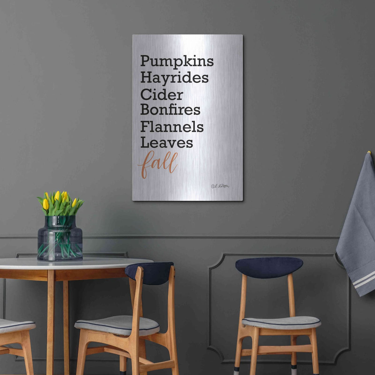 'Fall Words' by Lisa Larson – Metal Wall Art, 24x36 room view
