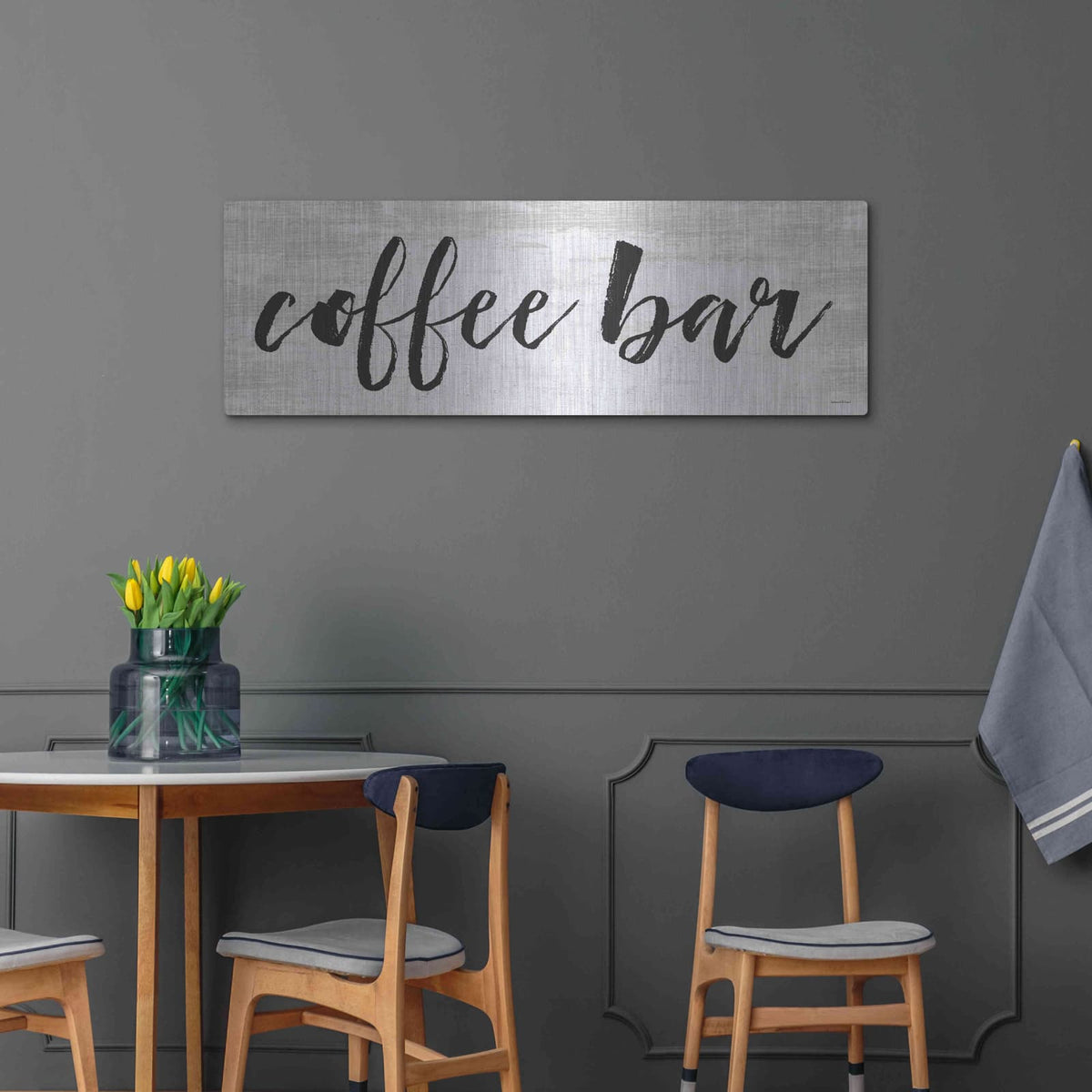 'Coffee Bar on White' by Lettered & Lined – Metal Wall Art, 48x16 room view