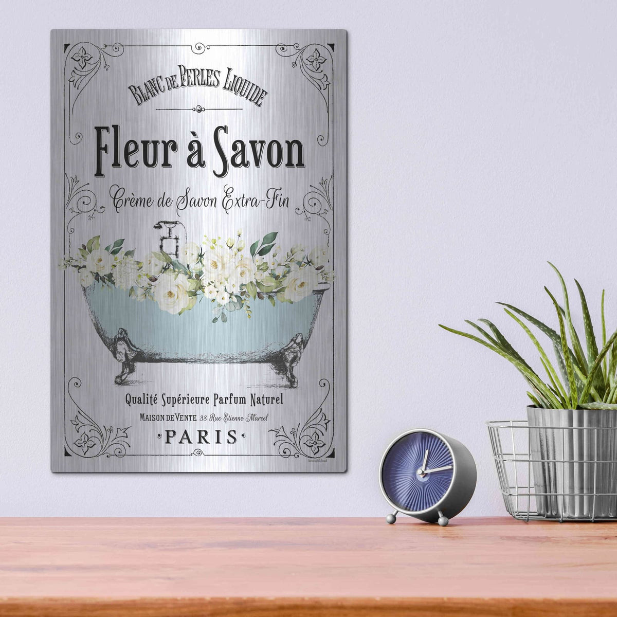 'French Bathroom Set I' by Lettered & Lined – Metal Wall Art, 12x16 room view