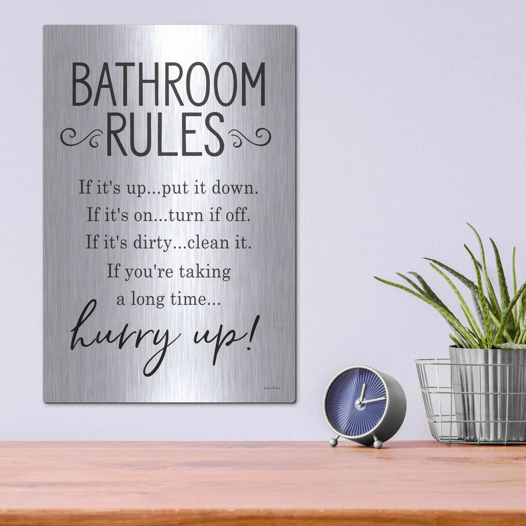 'Bathroom Rules' by Lettered & Lined – Metal Wall Art, 12x16 room view