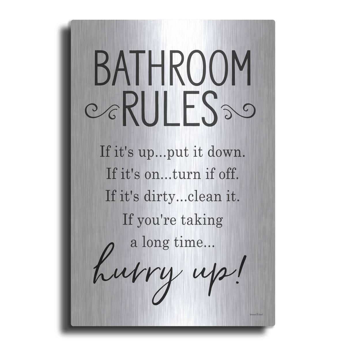 'Bathroom Rules' by Lettered & Lined – Metal Wall Art