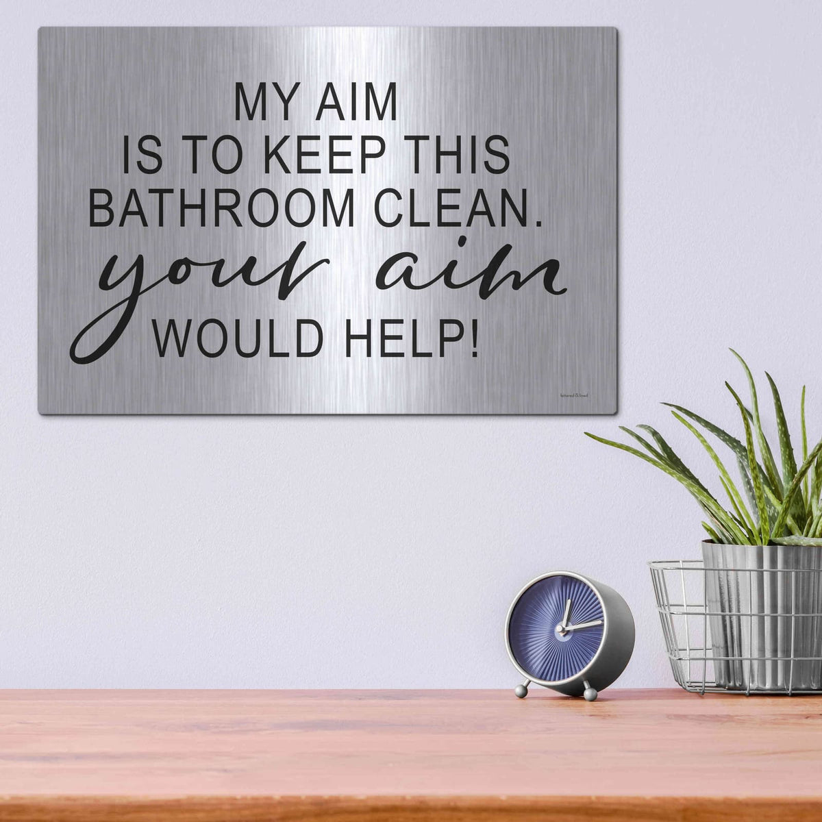 'Clean Bathroom' by Lettered & Lined – Metal Wall Art, 16x12 room view