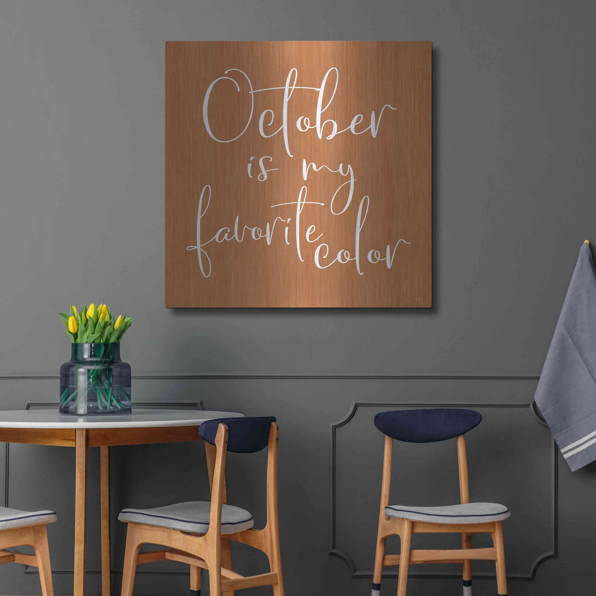 'October is My Favorite Color' by Lux + Me – Metal Wall Art, 36x36 room view