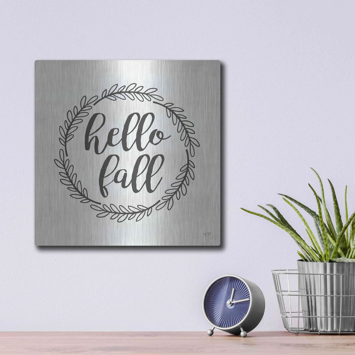 'Hello Fall Simple' by Lux + Me – Metal Wall Art, 12x12 room view