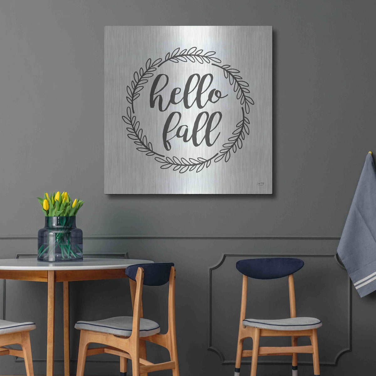 'Hello Fall Simple' by Lux + Me – Metal Wall Art, 36x36 room view