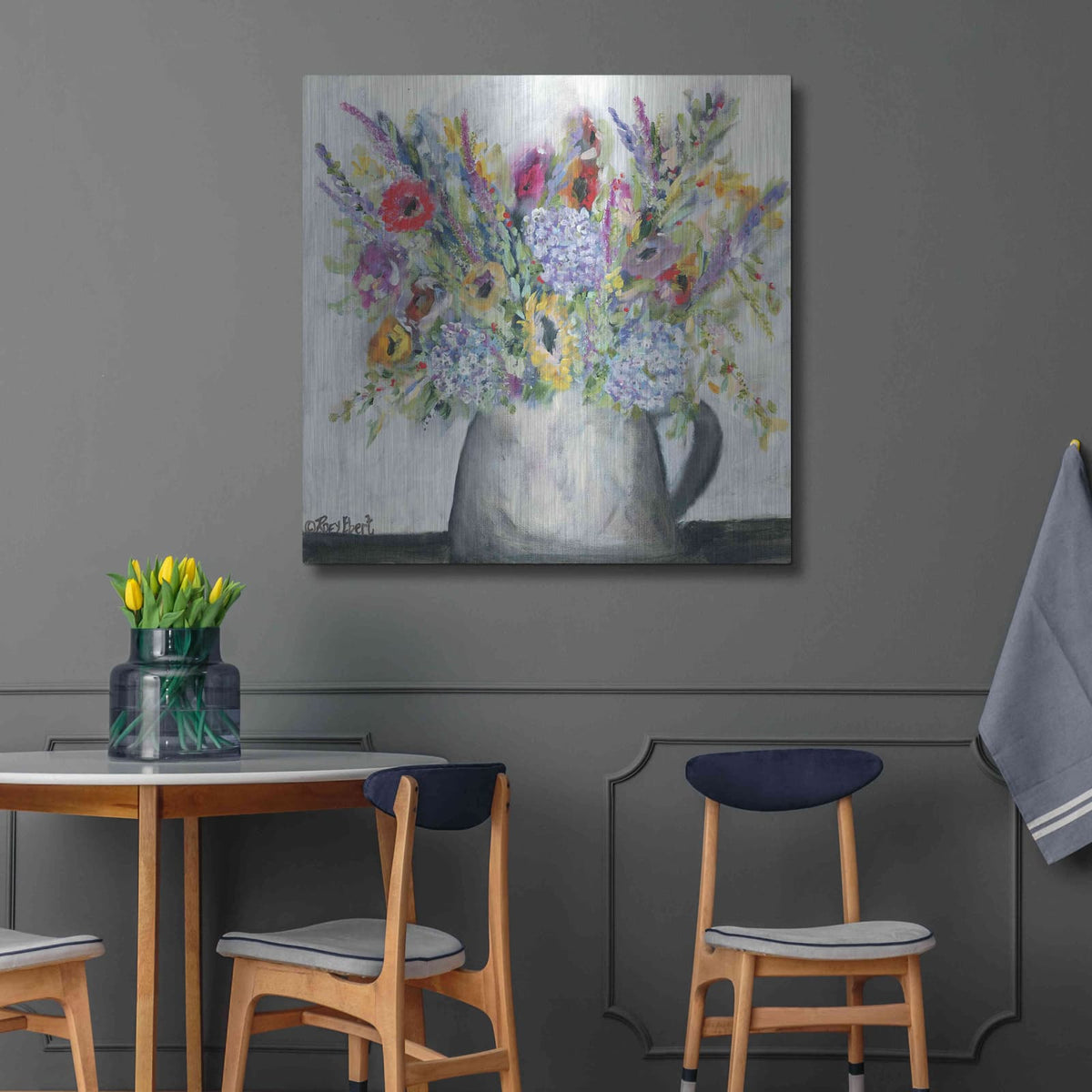 'Hydrangeas in Pitcher' by Roey Ebert – Metal Wall Art, 36x36 room view