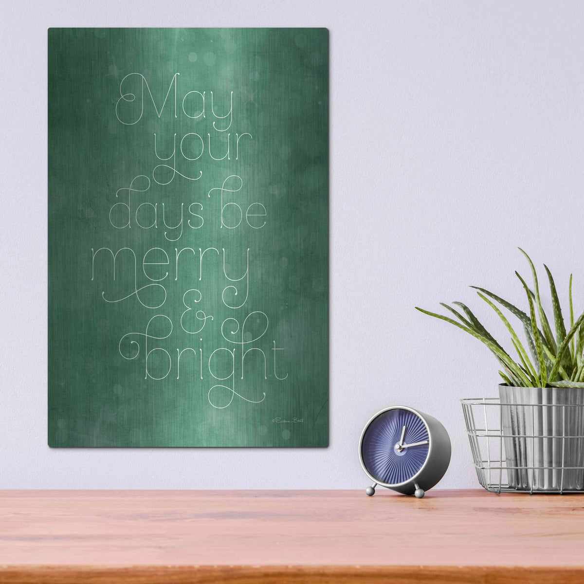 'Merry & Bright Green' by Susan Ball – Metal Wall Art, 12x16 room view