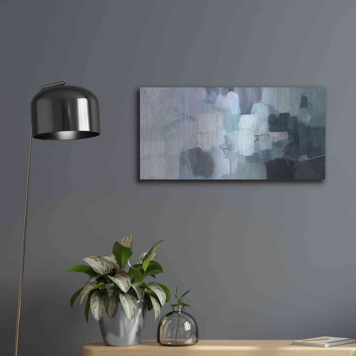 'Blue Deluge II' by Victoria Borges – Metal Wall Art, 24x12 room view