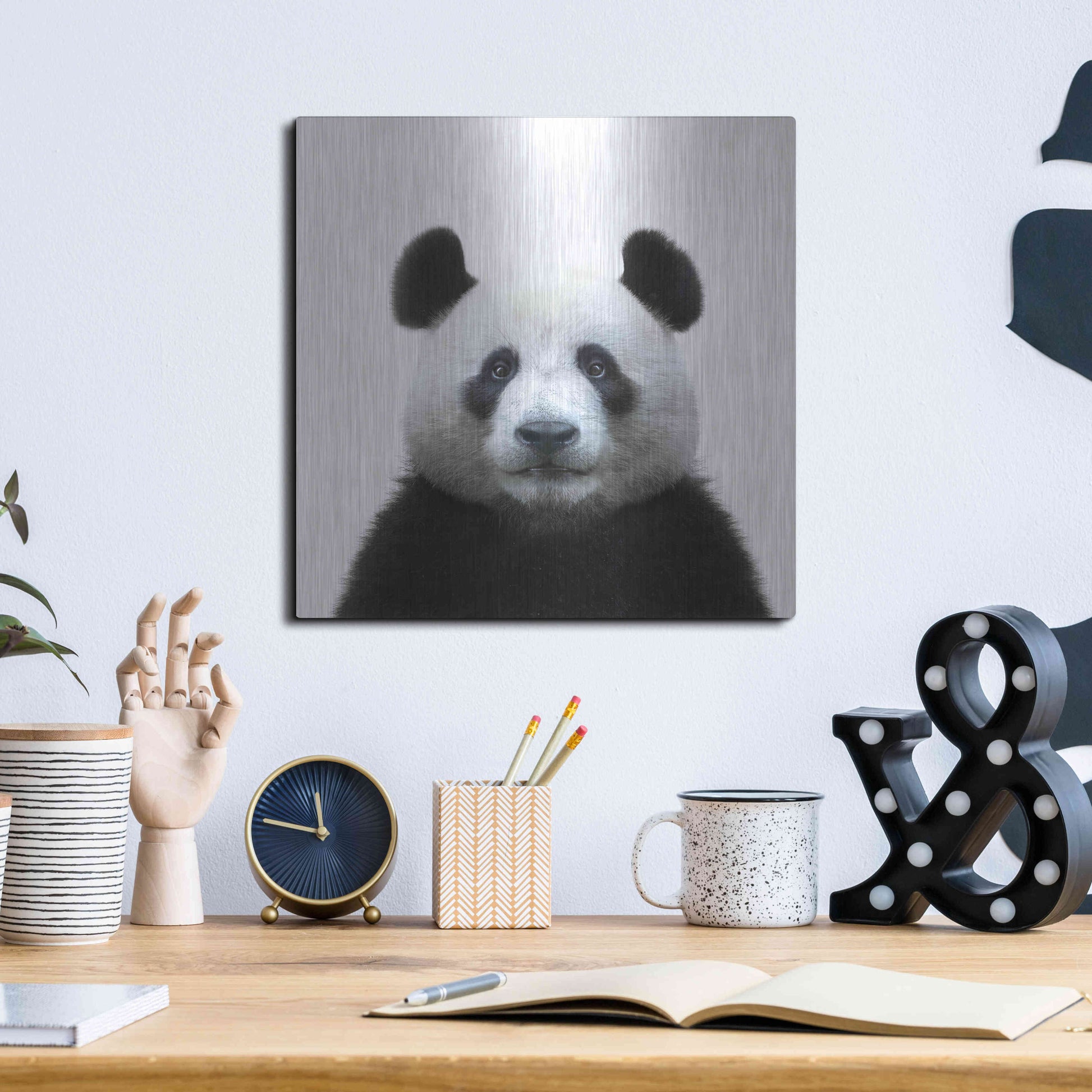 Luxe Metal Art 'Bamboo Bear' by Epic Portfolio Metal Wall Art,12x12