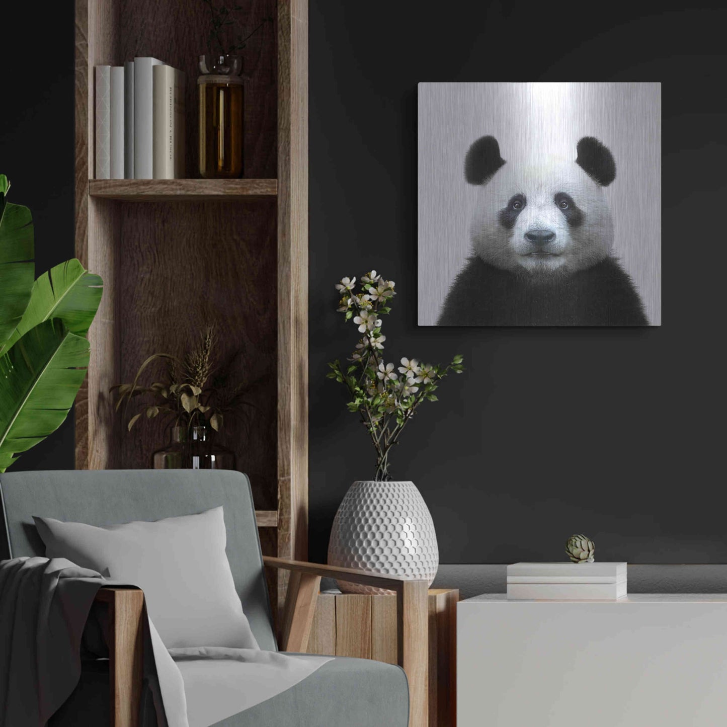 Luxe Metal Art 'Bamboo Bear' by Epic Portfolio Metal Wall Art,24x24