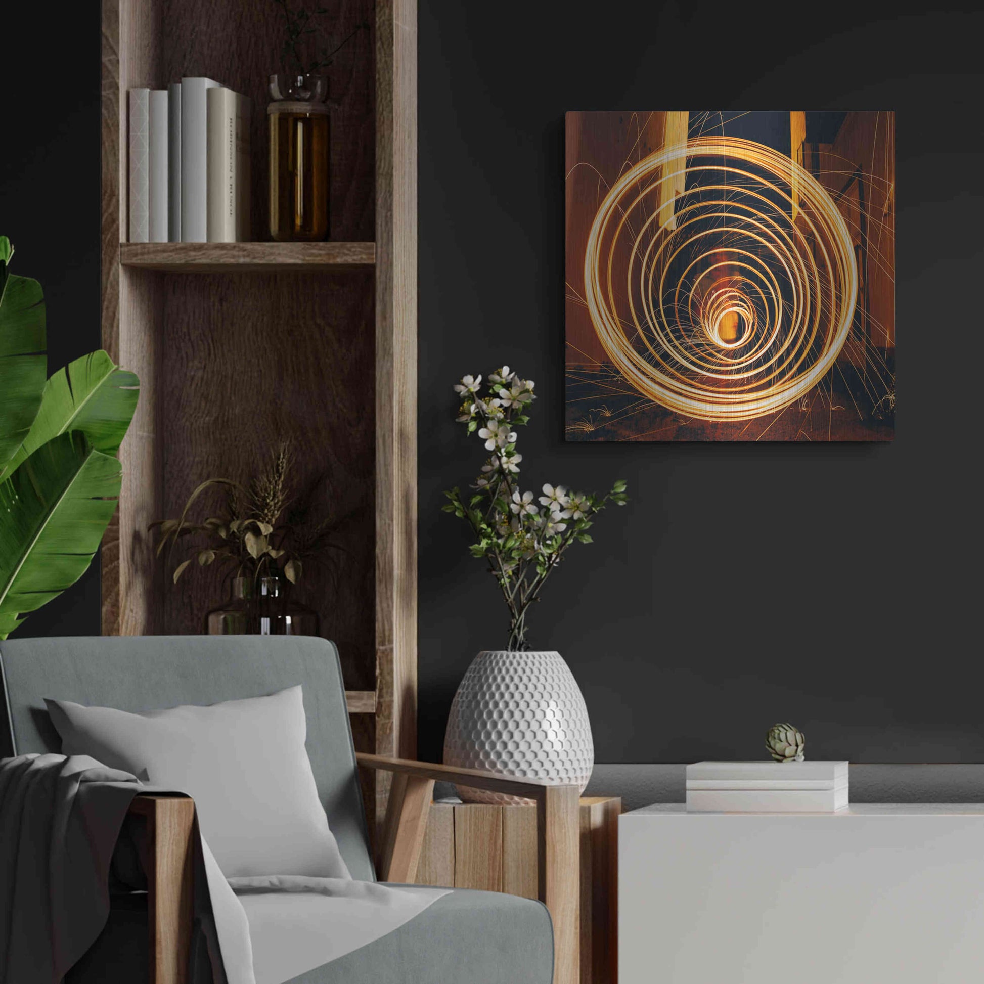 Luxe Metal Art 'Fiery Vortex' by Epic Portfolio Metal Wall Art,24x24