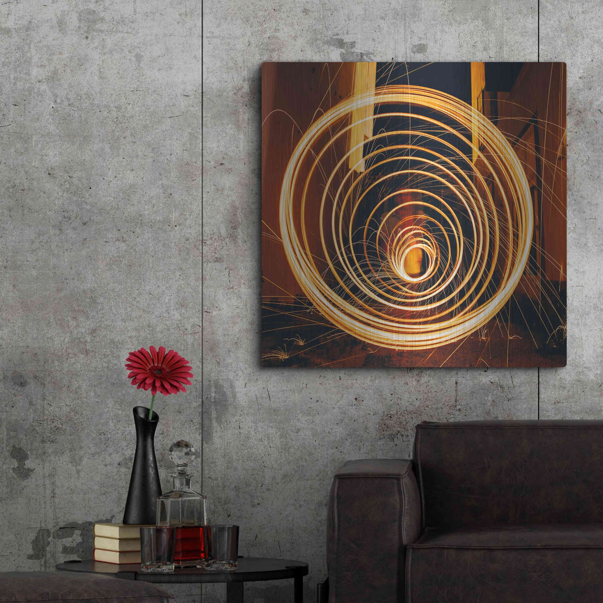 Luxe Metal Art 'Fiery Vortex' by Epic Portfolio Metal Wall Art,36x36