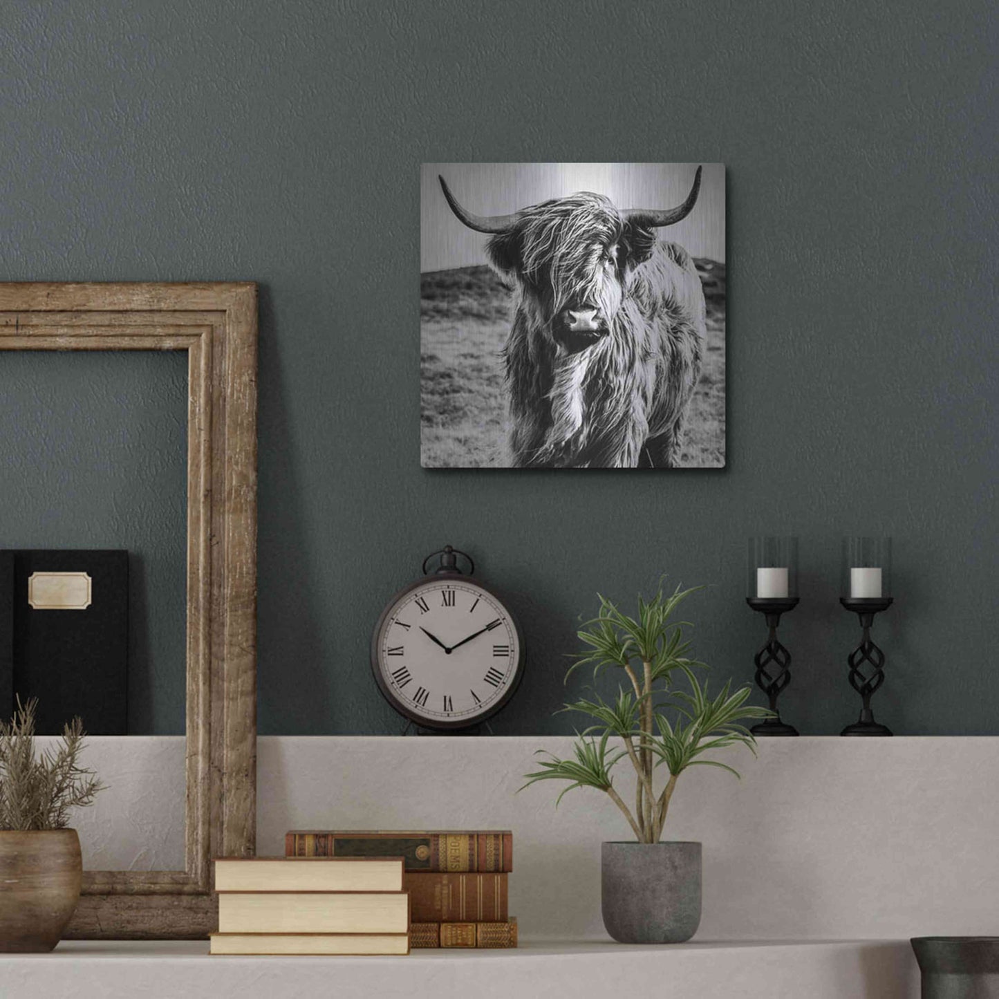 Luxe Metal Art 'Fluffy Cow' by Epic Portfolio Metal Wall Art,12x12