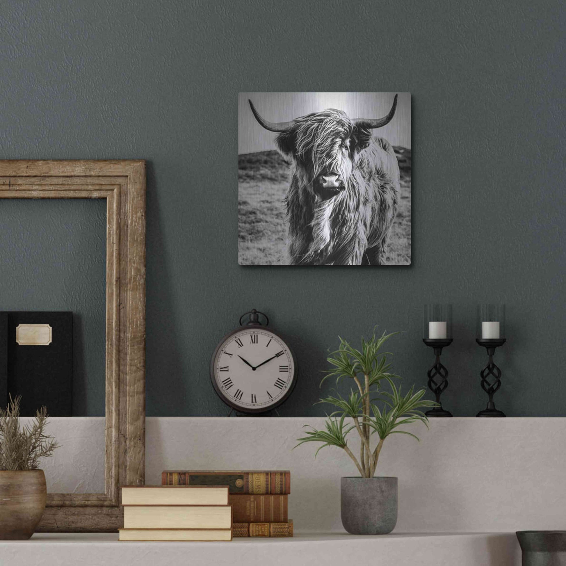 Luxe Metal Art 'Fluffy Cow' by Epic Portfolio Metal Wall Art,12x12