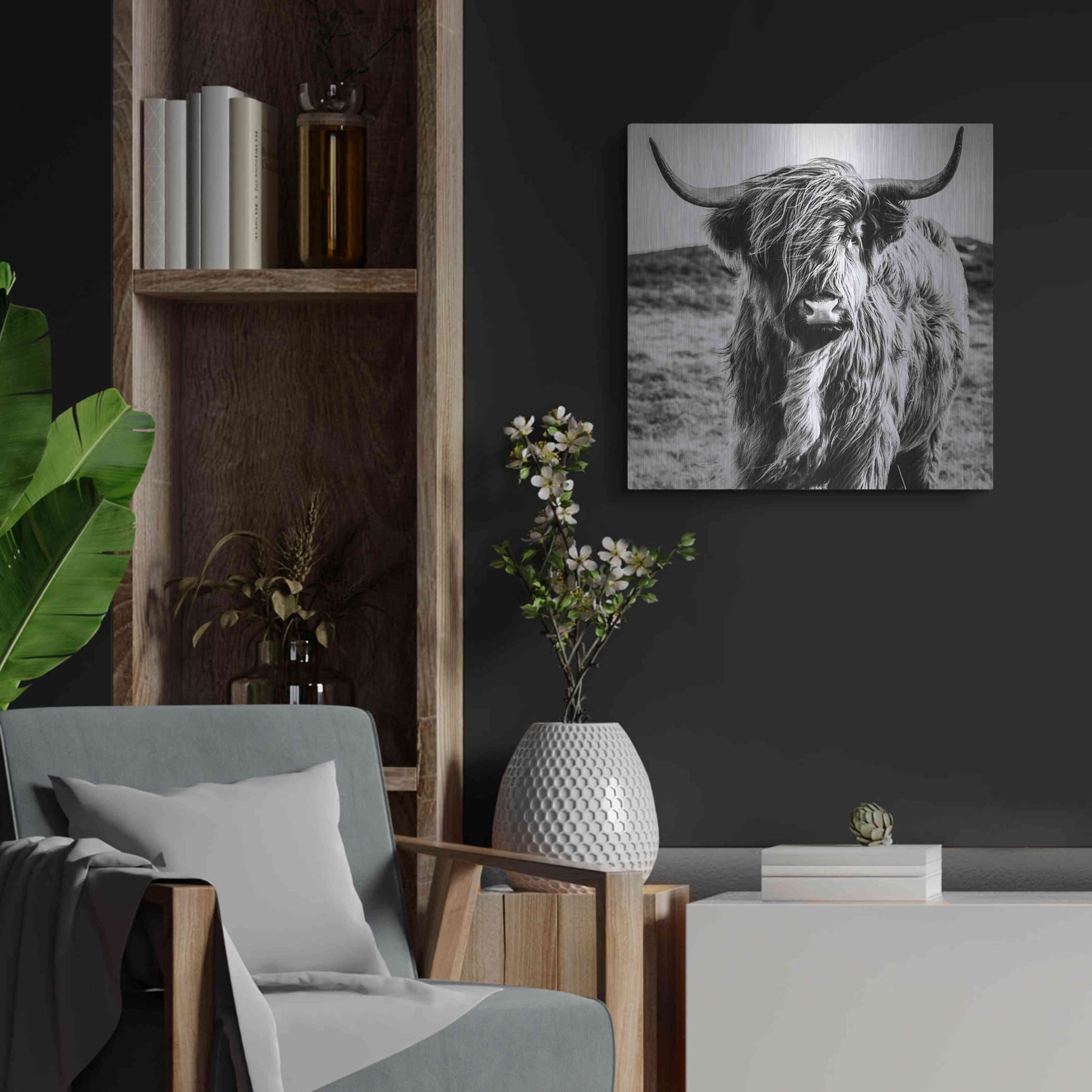 Luxe Metal Art 'Fluffy Cow' by Epic Portfolio Metal Wall Art,24x24