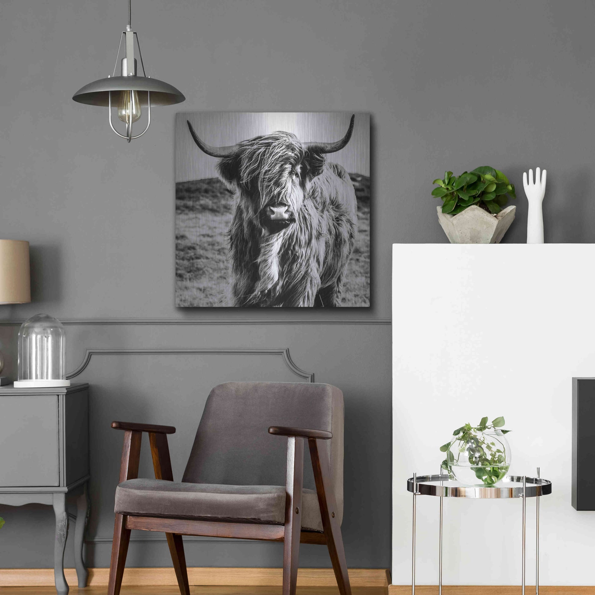 Luxe Metal Art 'Fluffy Cow' by Epic Portfolio Metal Wall Art,24x24