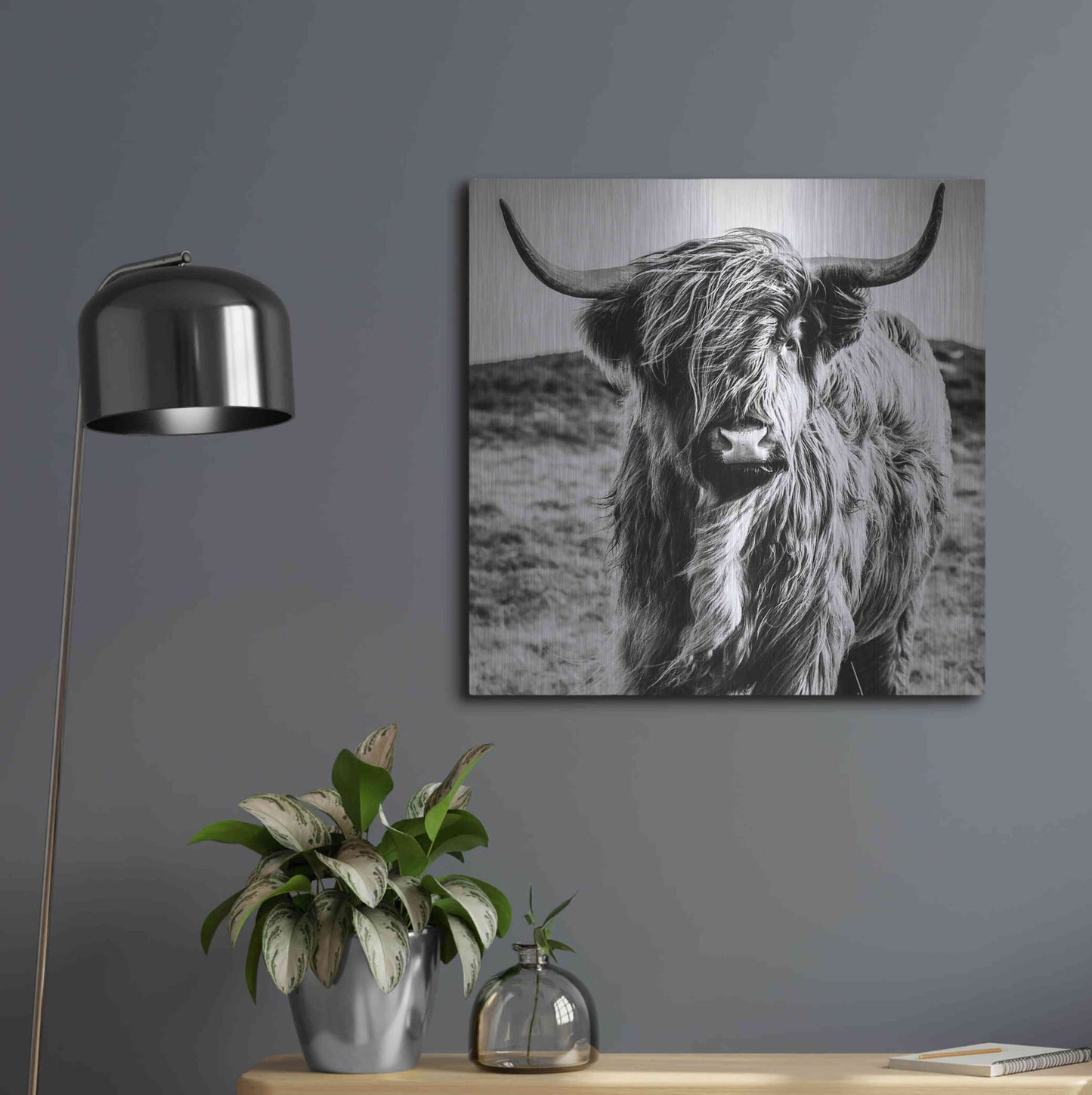 Luxe Metal Art 'Fluffy Cow' by Epic Portfolio Metal Wall Art,24x24
