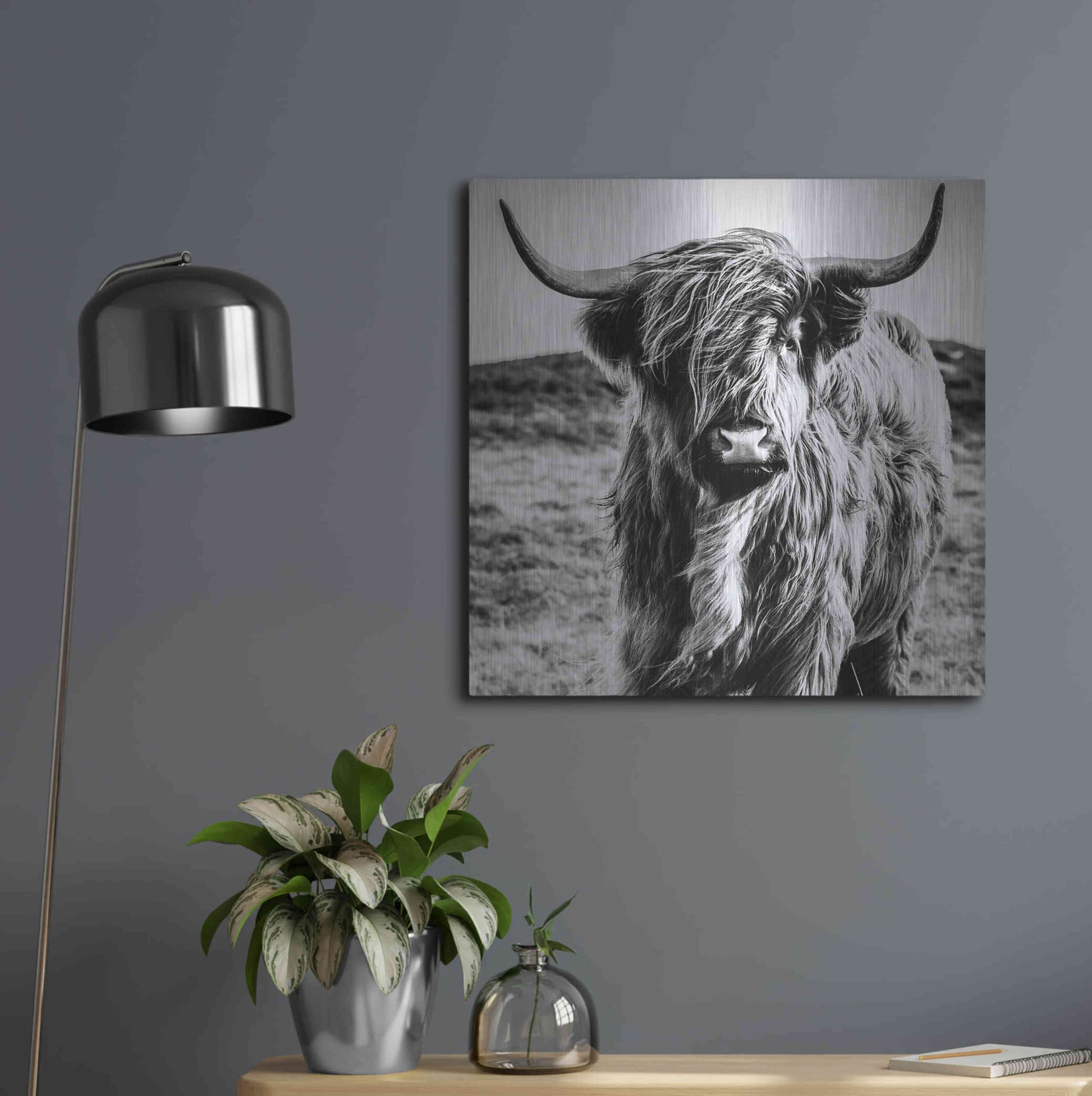 Luxe Metal Art 'Fluffy Cow' by Epic Portfolio Metal Wall Art,24x24