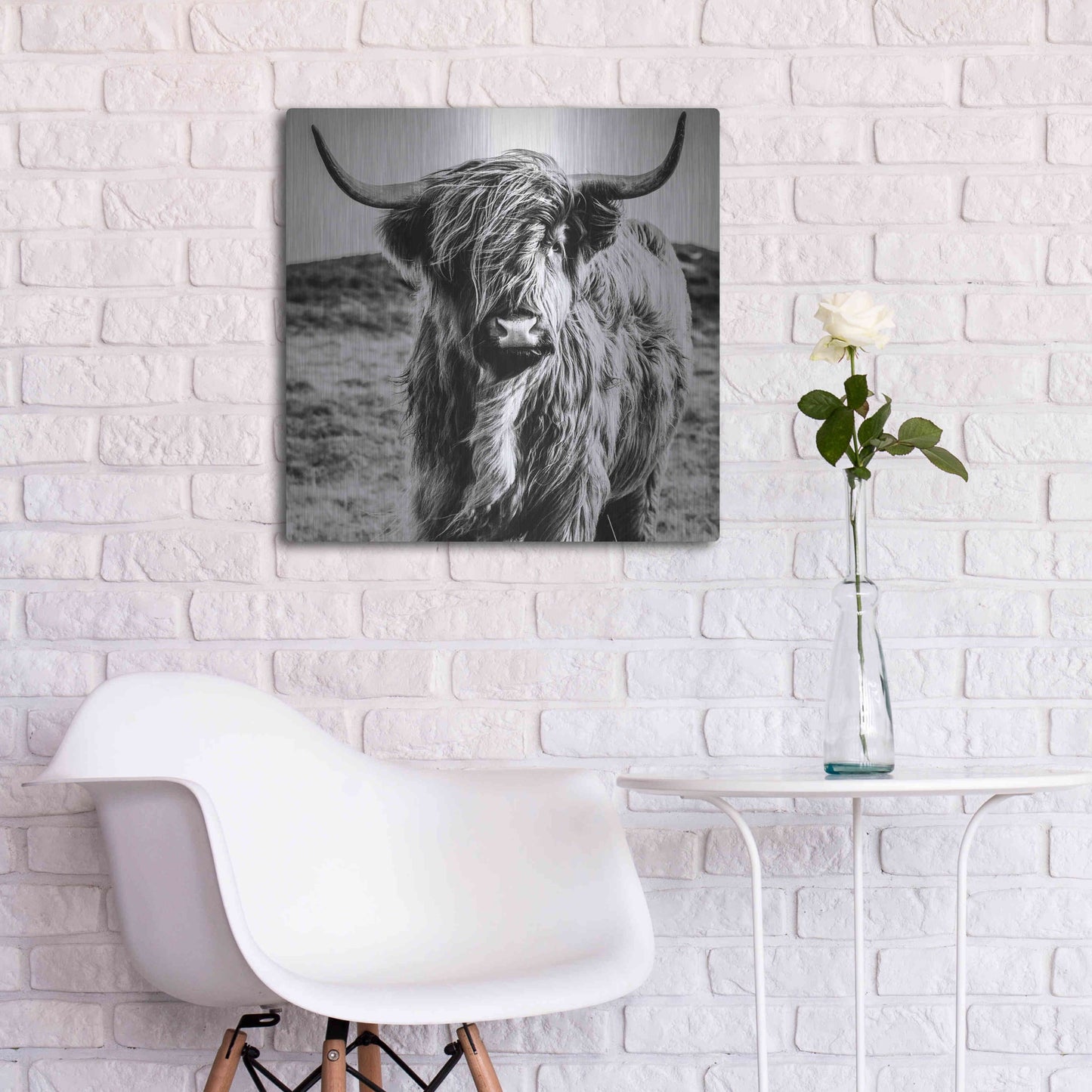Luxe Metal Art 'Fluffy Cow' by Epic Portfolio Metal Wall Art,24x24