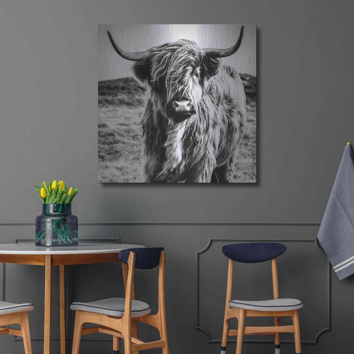 Luxe Metal Art 'Fluffy Cow' by Epic Portfolio Metal Wall Art,36x36
