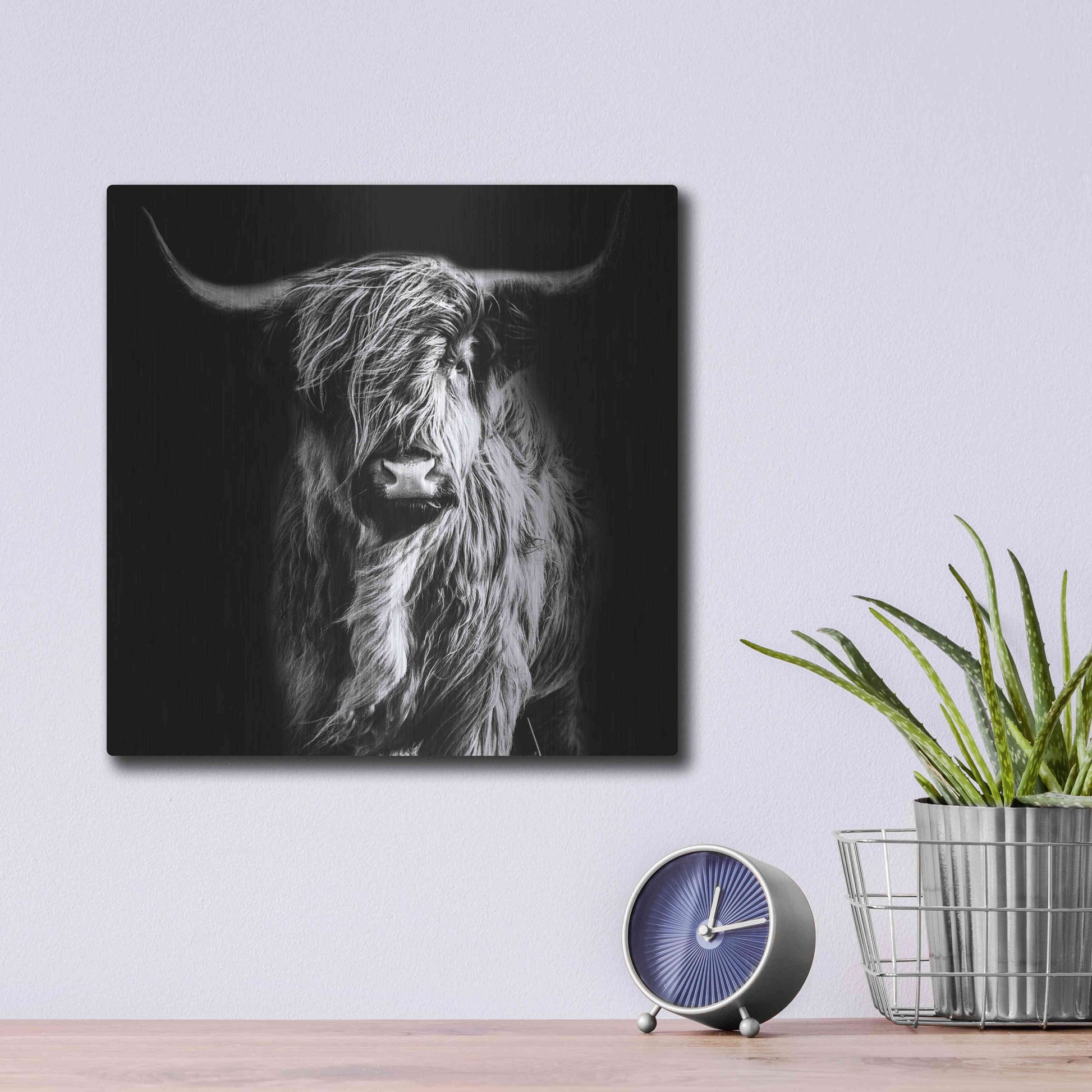 Luxe Metal Art 'Hippy Highland Cow' by Epic Portfolio Metal Wall Art,12x12