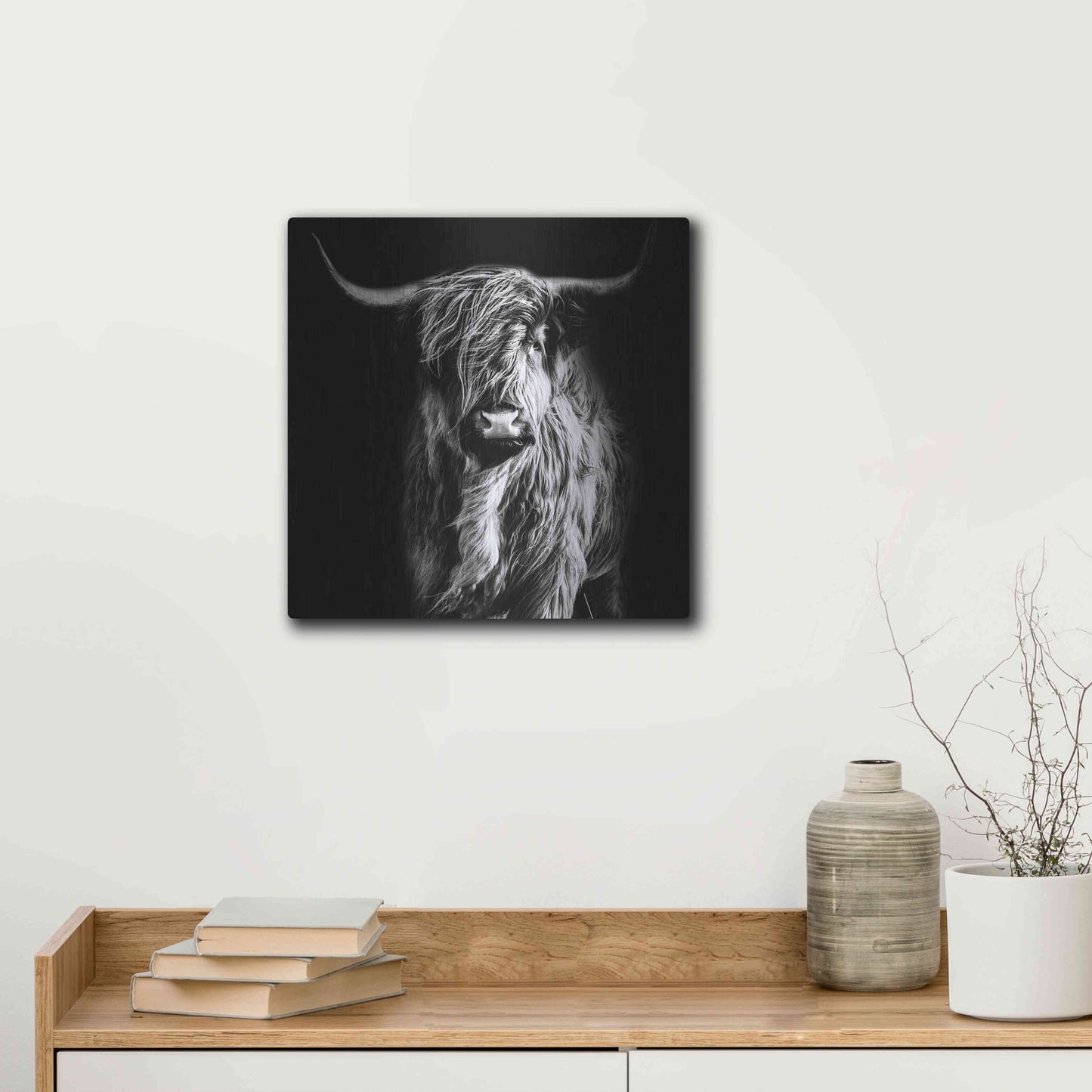 Luxe Metal Art 'Hippy Highland Cow' by Epic Portfolio Metal Wall Art,12x12