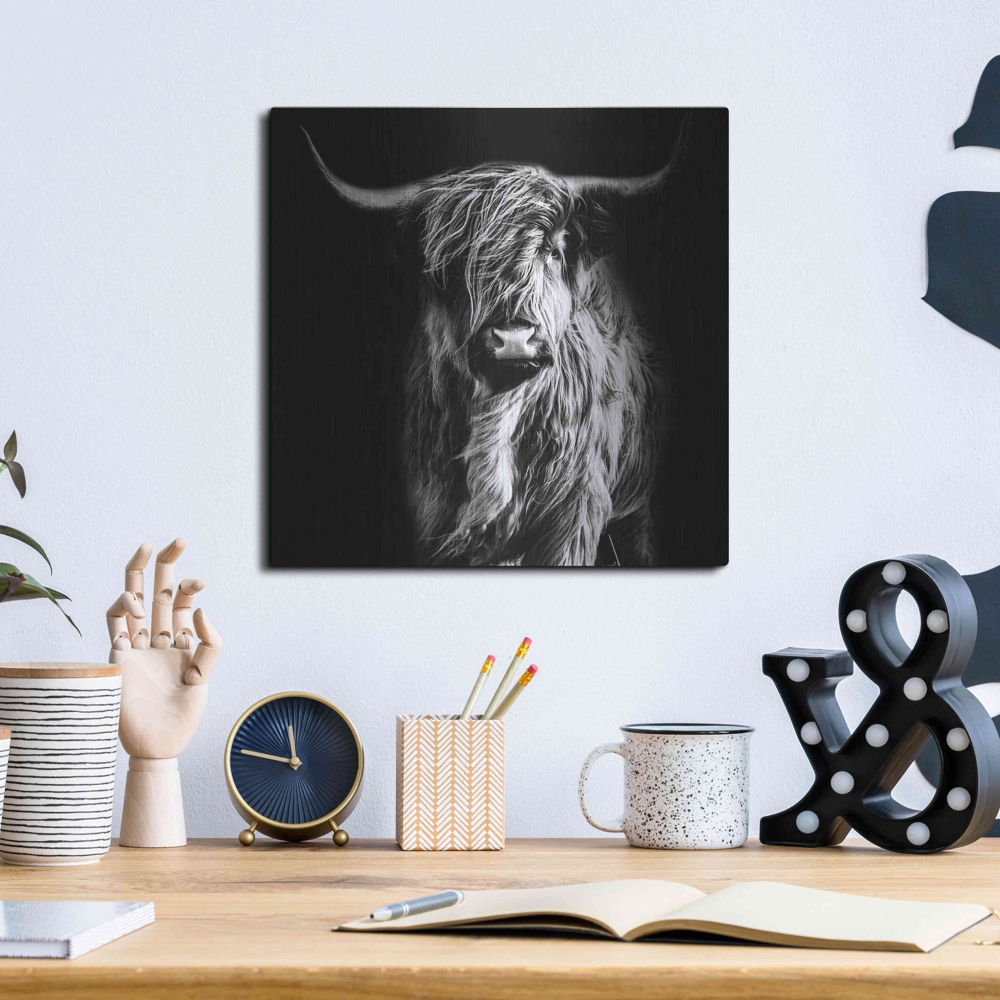 Luxe Metal Art 'Hippy Highland Cow' by Epic Portfolio Metal Wall Art,12x12