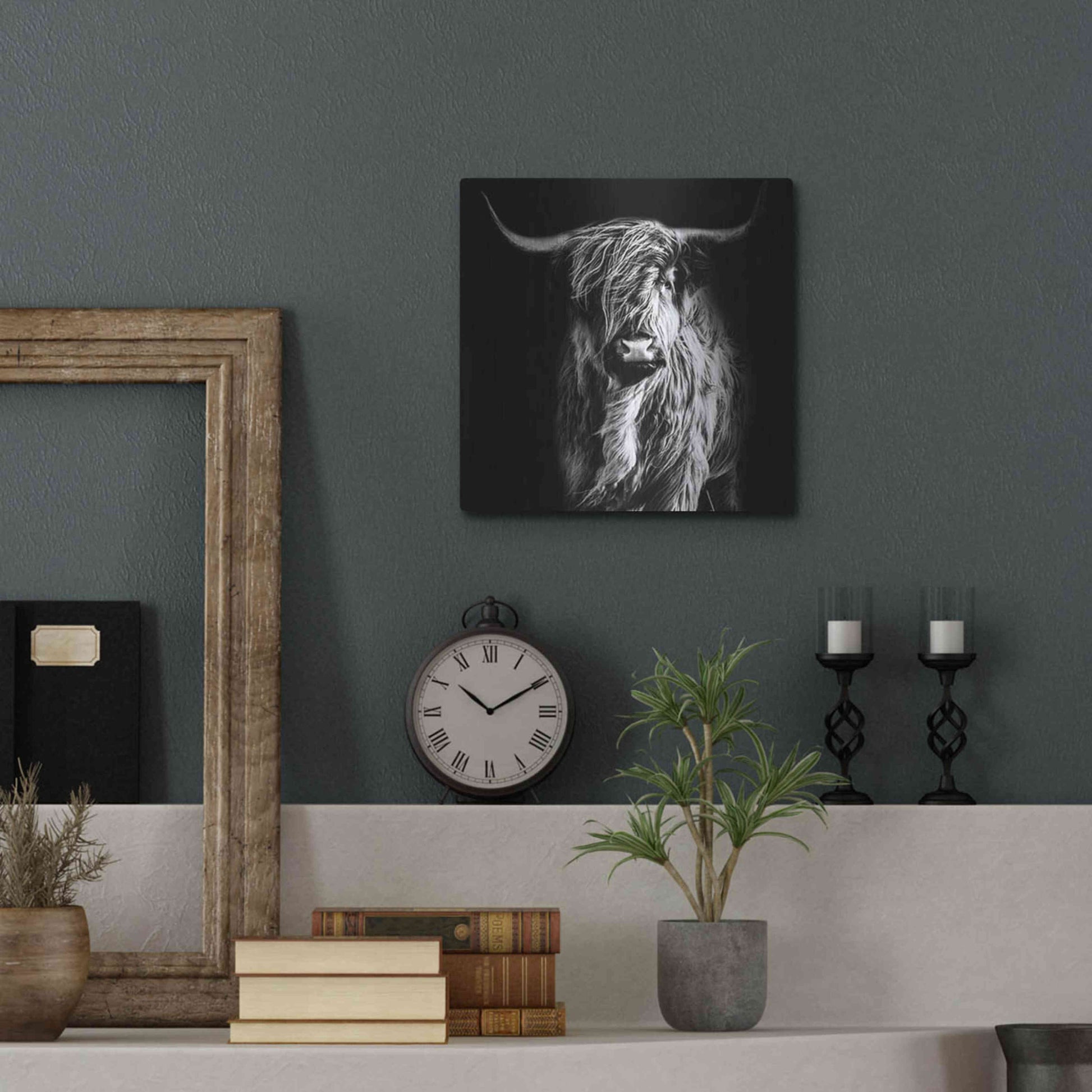 Luxe Metal Art 'Hippy Highland Cow' by Epic Portfolio Metal Wall Art,12x12