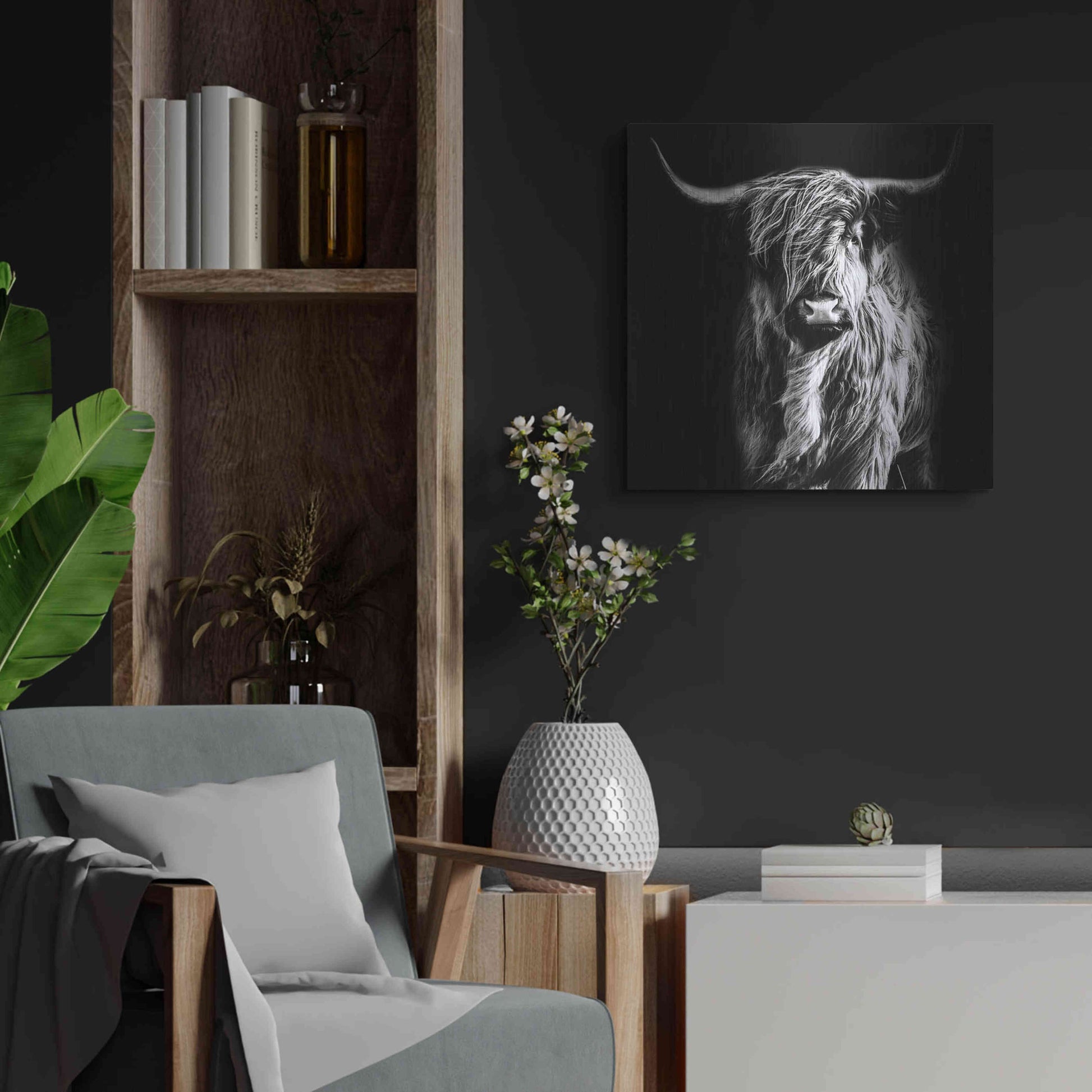 Luxe Metal Art 'Hippy Highland Cow' by Epic Portfolio Metal Wall Art,24x24