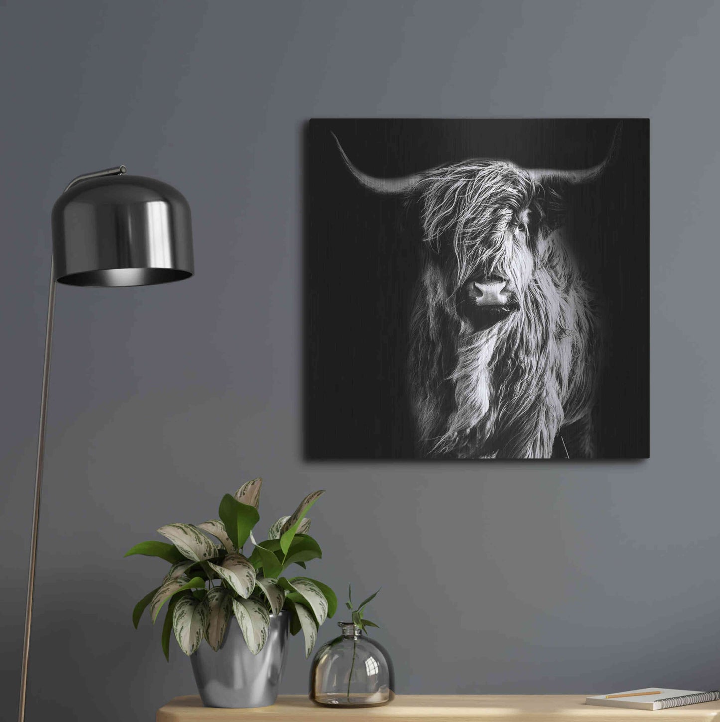 Luxe Metal Art 'Hippy Highland Cow' by Epic Portfolio Metal Wall Art,24x24