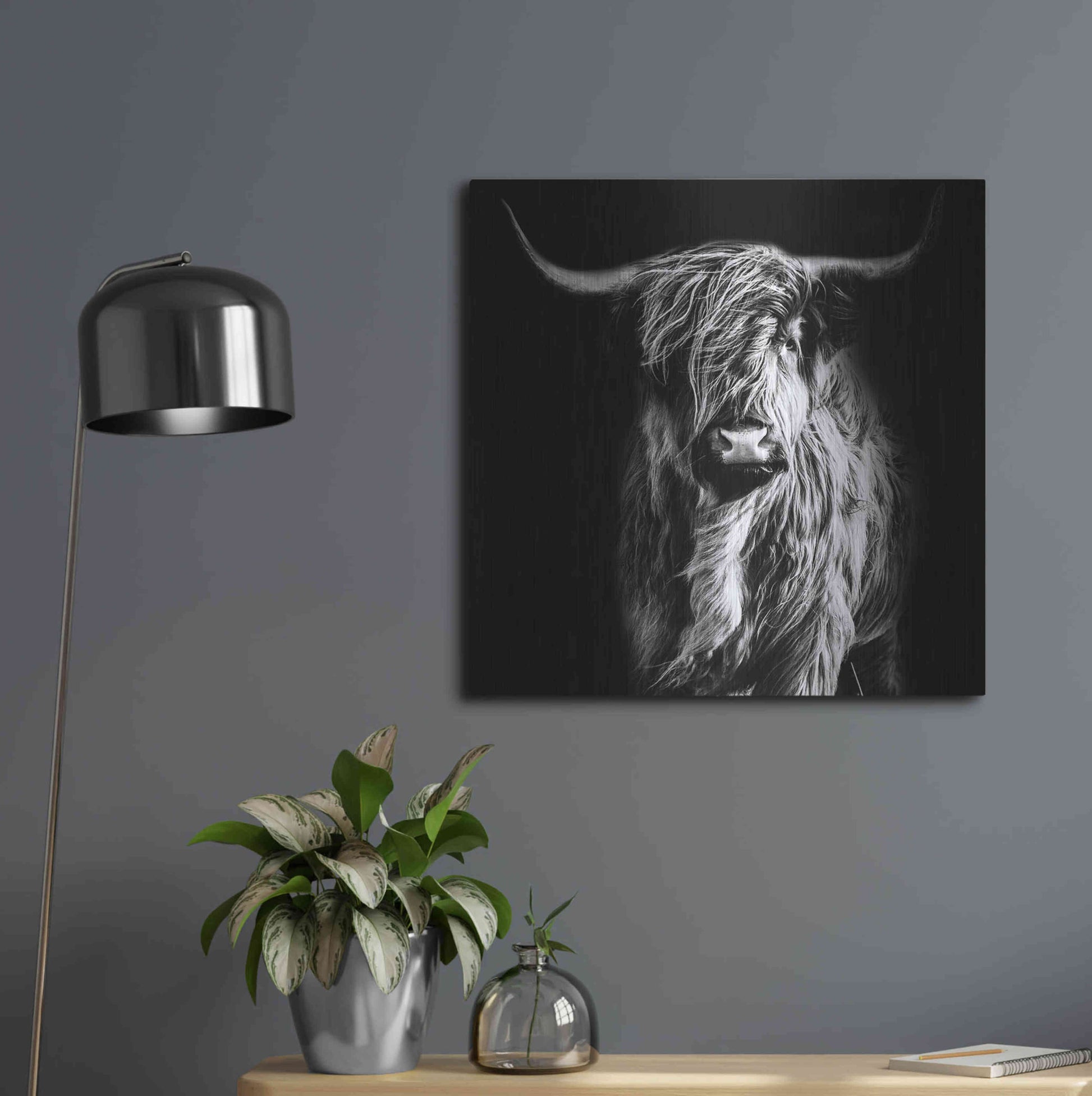 Luxe Metal Art 'Hippy Highland Cow' by Epic Portfolio Metal Wall Art,24x24