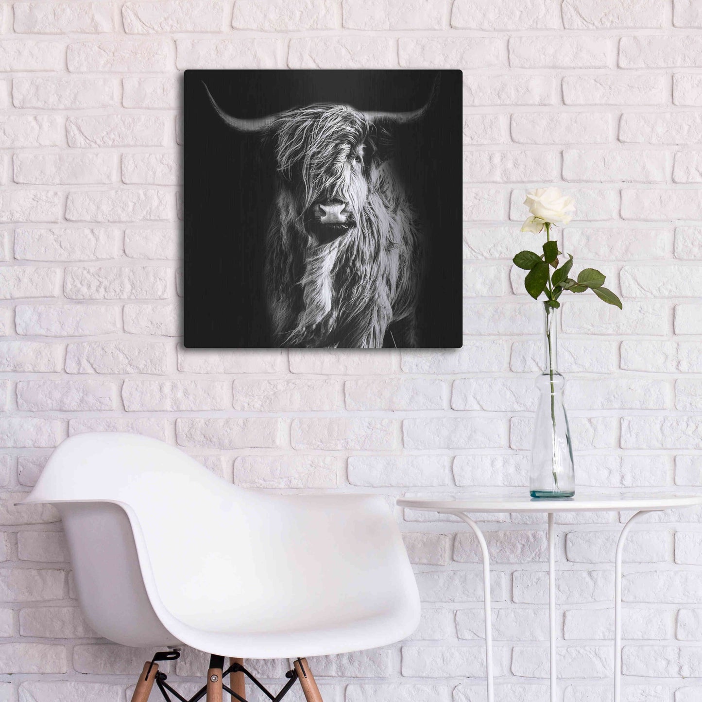 Luxe Metal Art 'Hippy Highland Cow' by Epic Portfolio Metal Wall Art,24x24