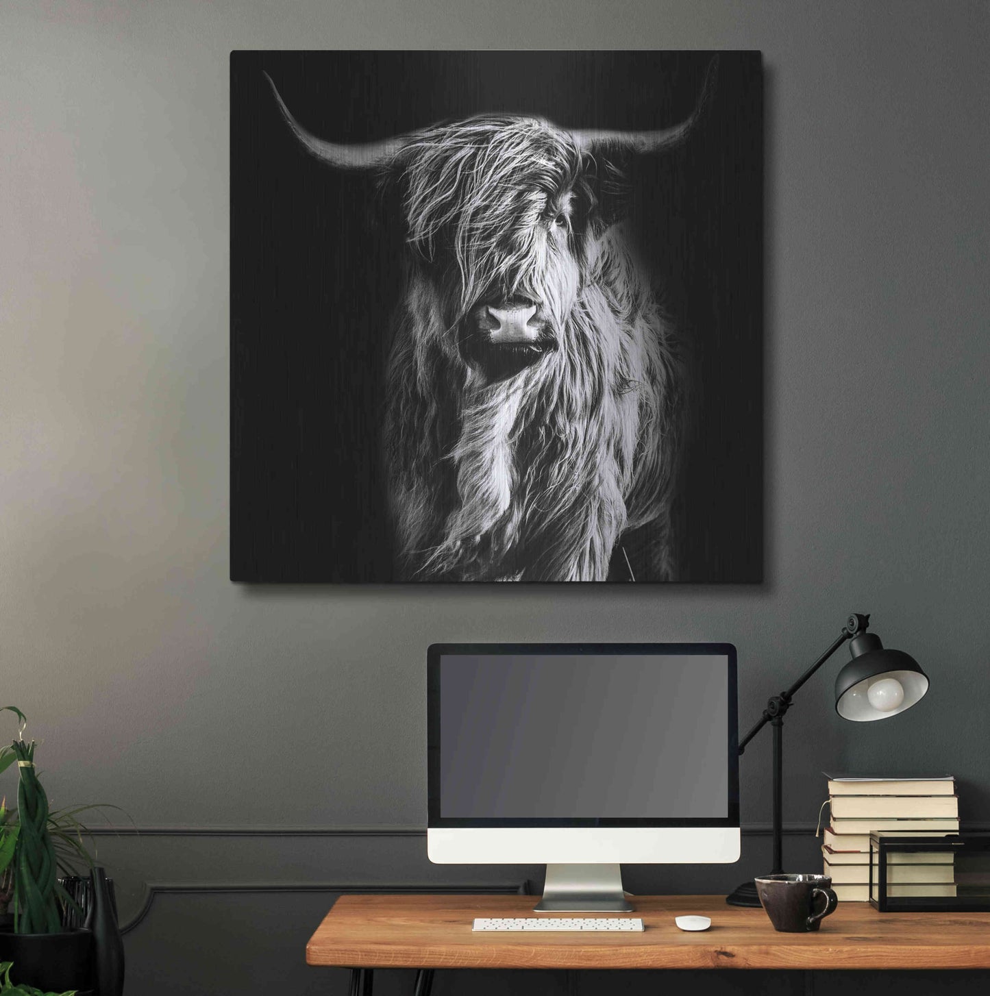 Luxe Metal Art 'Hippy Highland Cow' by Epic Portfolio Metal Wall Art,36x36