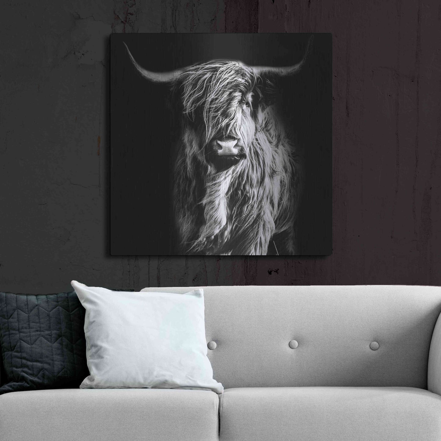 Luxe Metal Art 'Hippy Highland Cow' by Epic Portfolio Metal Wall Art,36x36