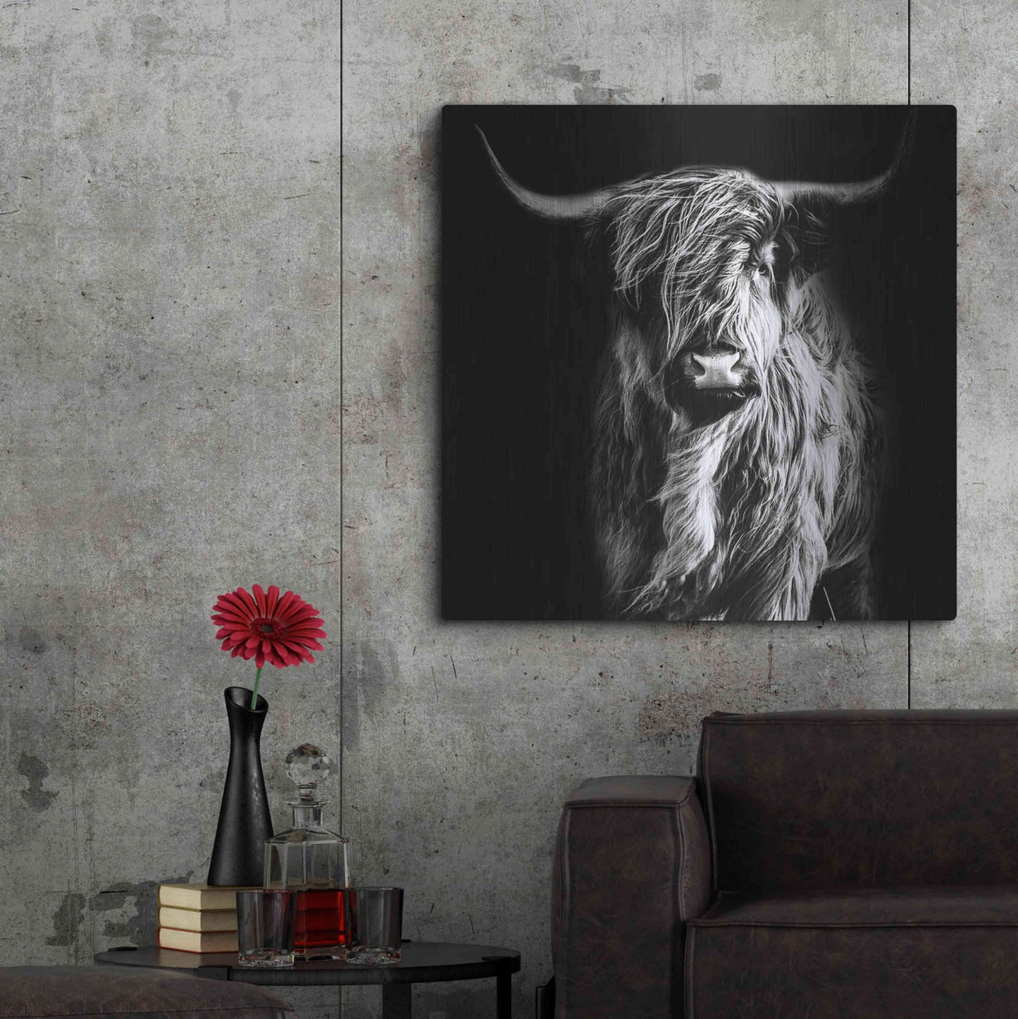 Luxe Metal Art 'Hippy Highland Cow' by Epic Portfolio Metal Wall Art,36x36