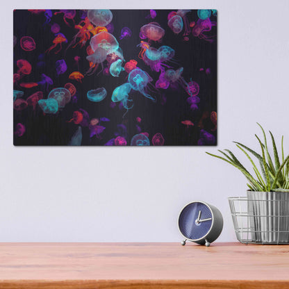 Luxe Metal Art 'Jelly Fish World' by Epic Portfolio Metal Wall Art,16x12