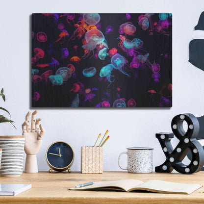Luxe Metal Art 'Jelly Fish World' by Epic Portfolio Metal Wall Art,16x12