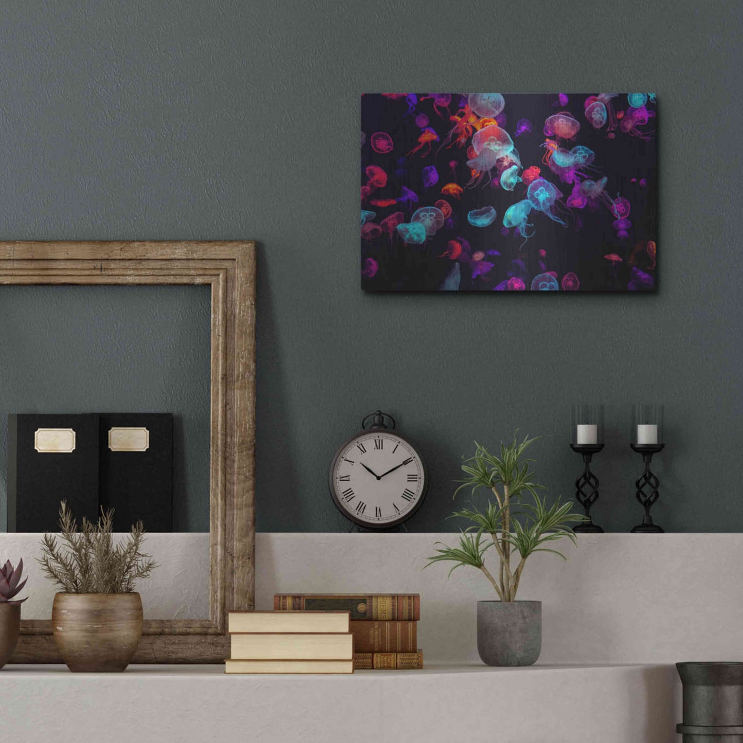 Luxe Metal Art 'Jelly Fish World' by Epic Portfolio Metal Wall Art,16x12