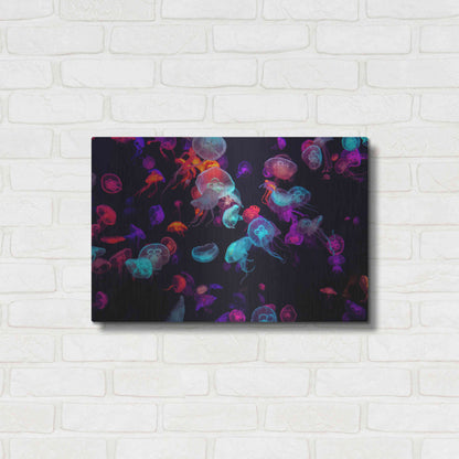 Luxe Metal Art 'Jelly Fish World' by Epic Portfolio Metal Wall Art,24x16