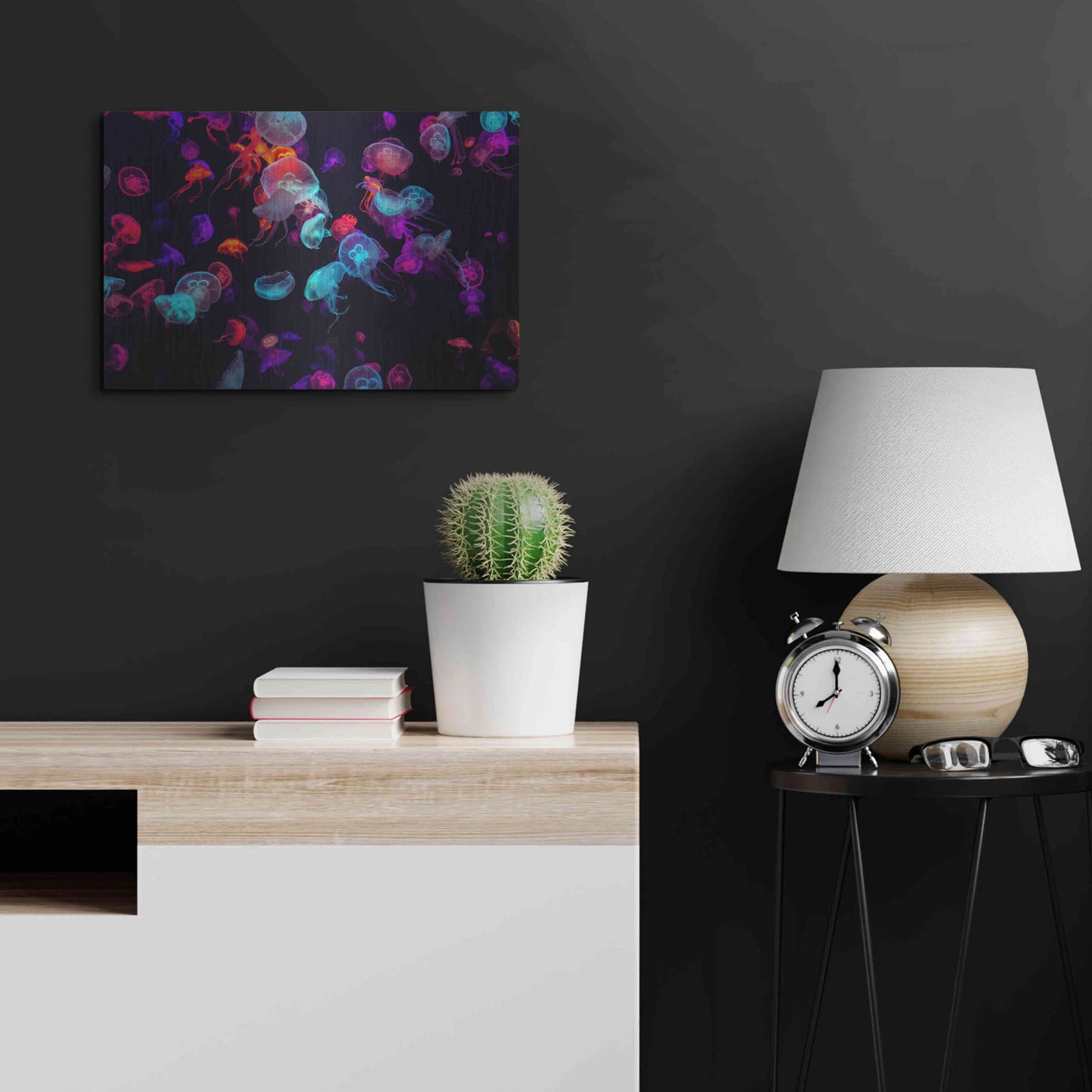 Luxe Metal Art 'Jelly Fish World' by Epic Portfolio Metal Wall Art,24x16