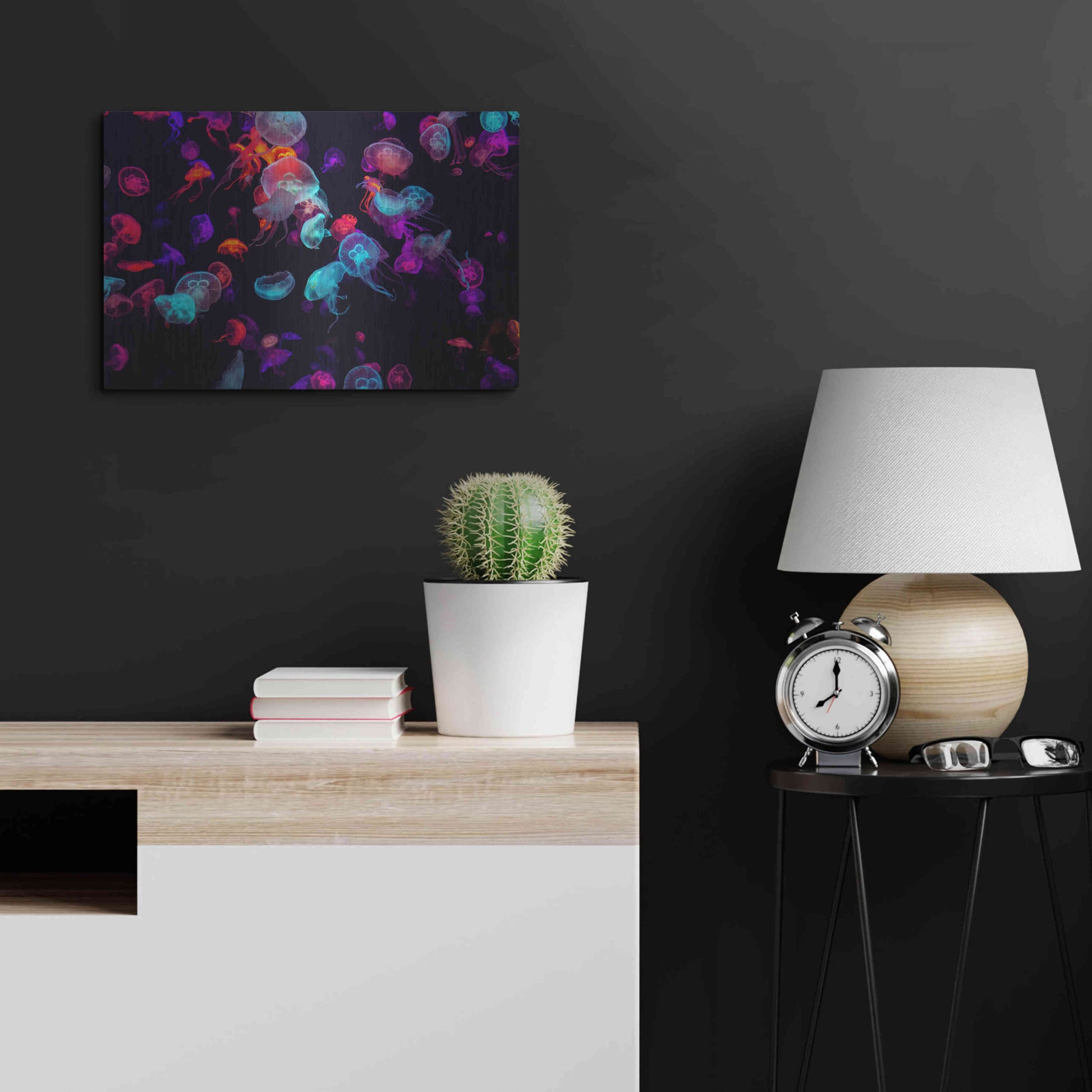Luxe Metal Art 'Jelly Fish World' by Epic Portfolio Metal Wall Art,24x16