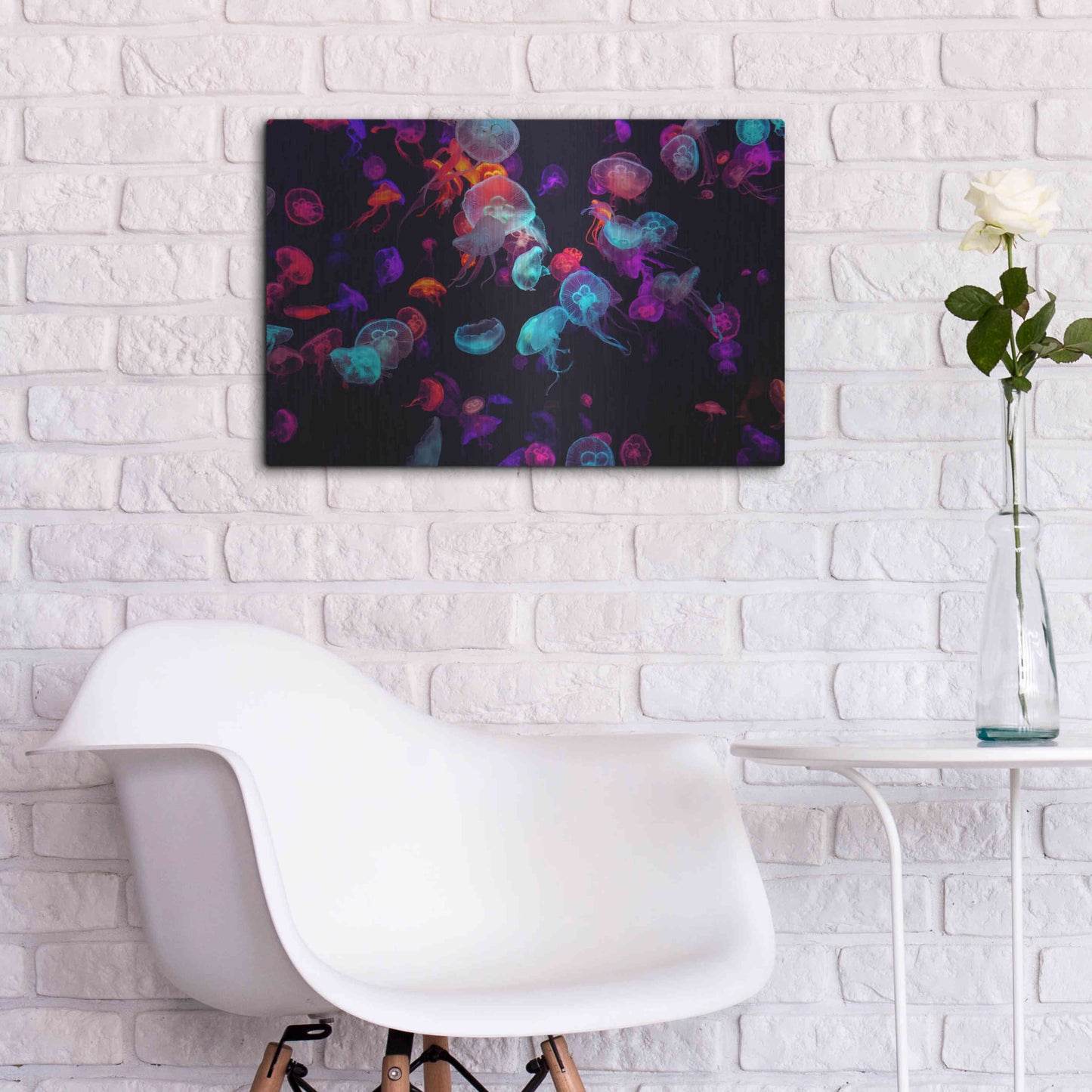 Luxe Metal Art 'Jelly Fish World' by Epic Portfolio Metal Wall Art,24x16