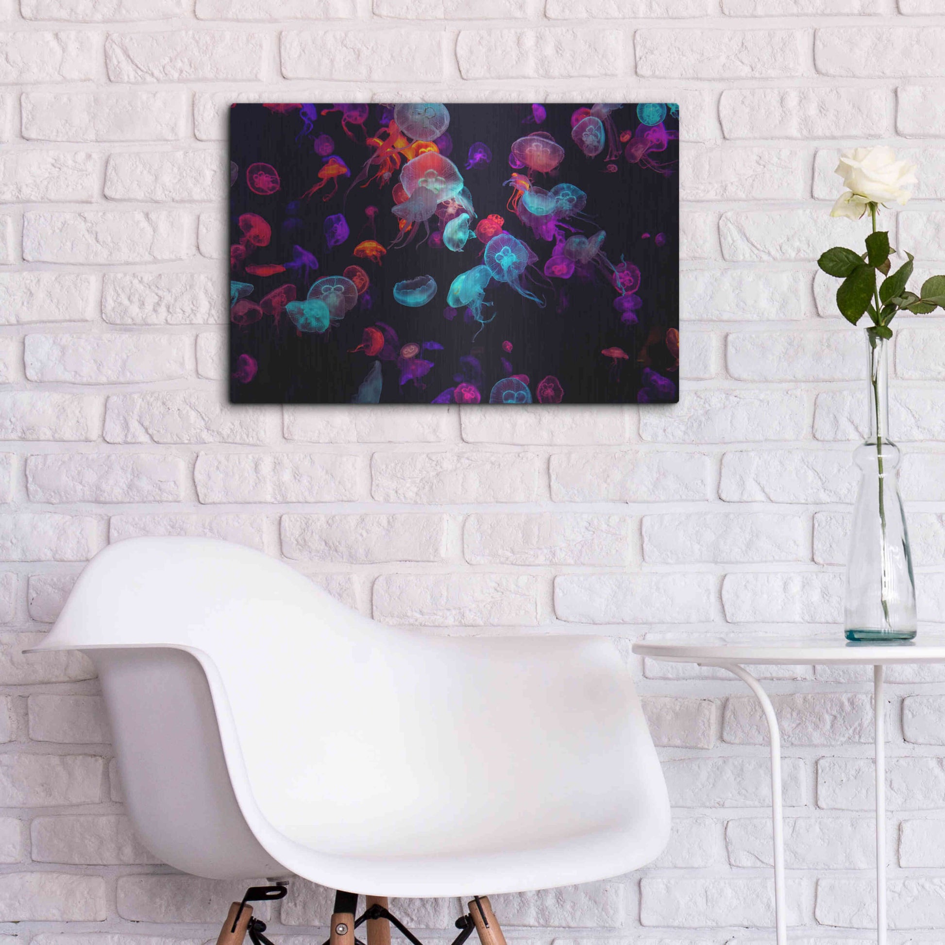 Luxe Metal Art 'Jelly Fish World' by Epic Portfolio Metal Wall Art,24x16