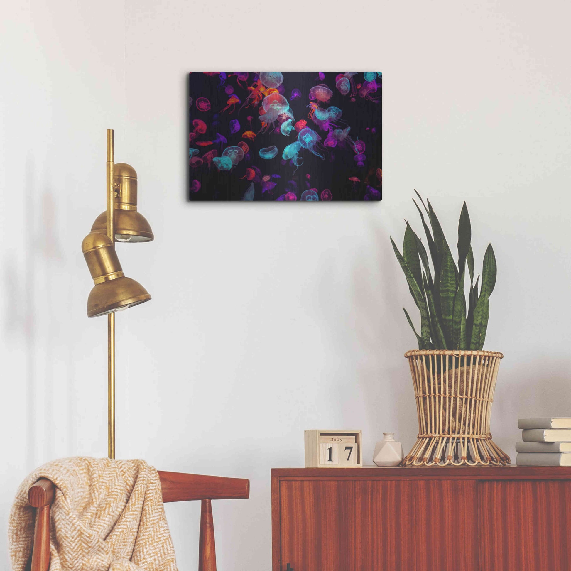 Luxe Metal Art 'Jelly Fish World' by Epic Portfolio Metal Wall Art,24x16