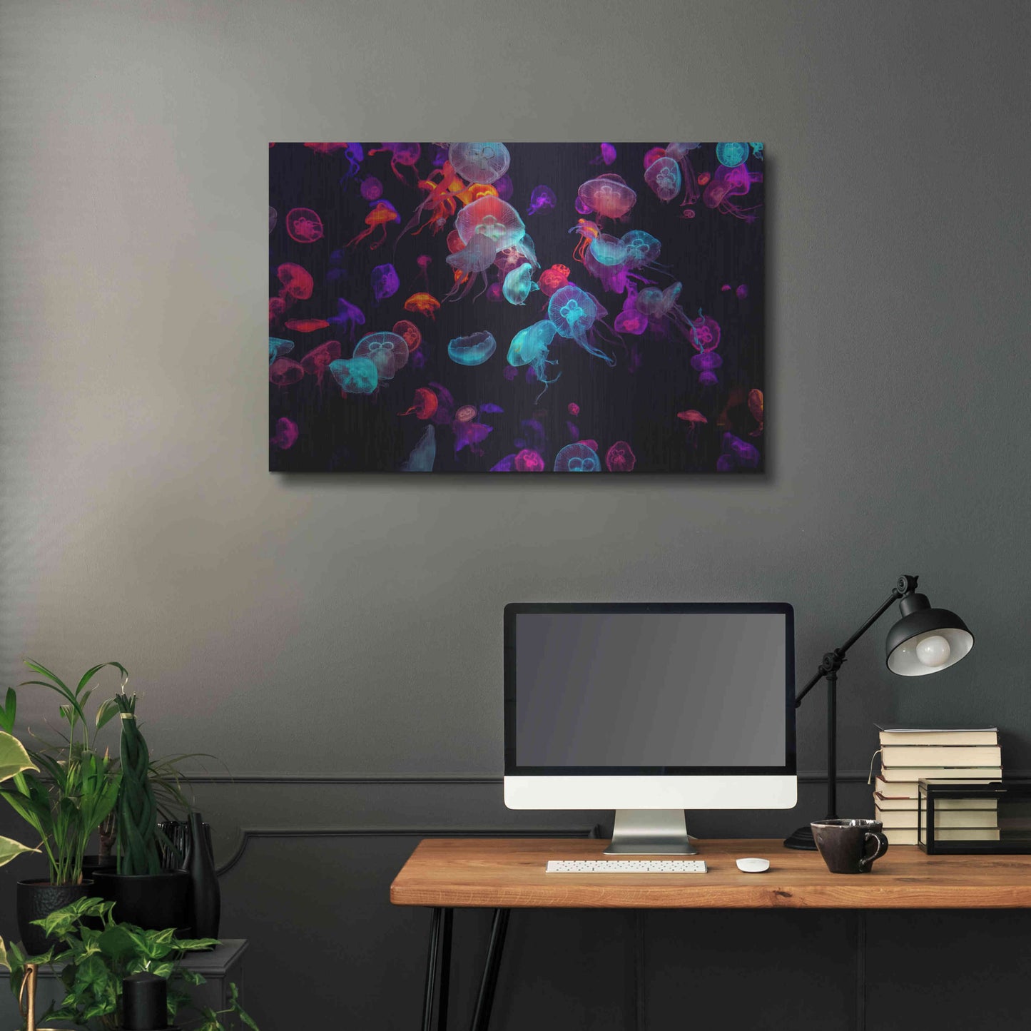 Luxe Metal Art 'Jelly Fish World' by Epic Portfolio Metal Wall Art,36x24