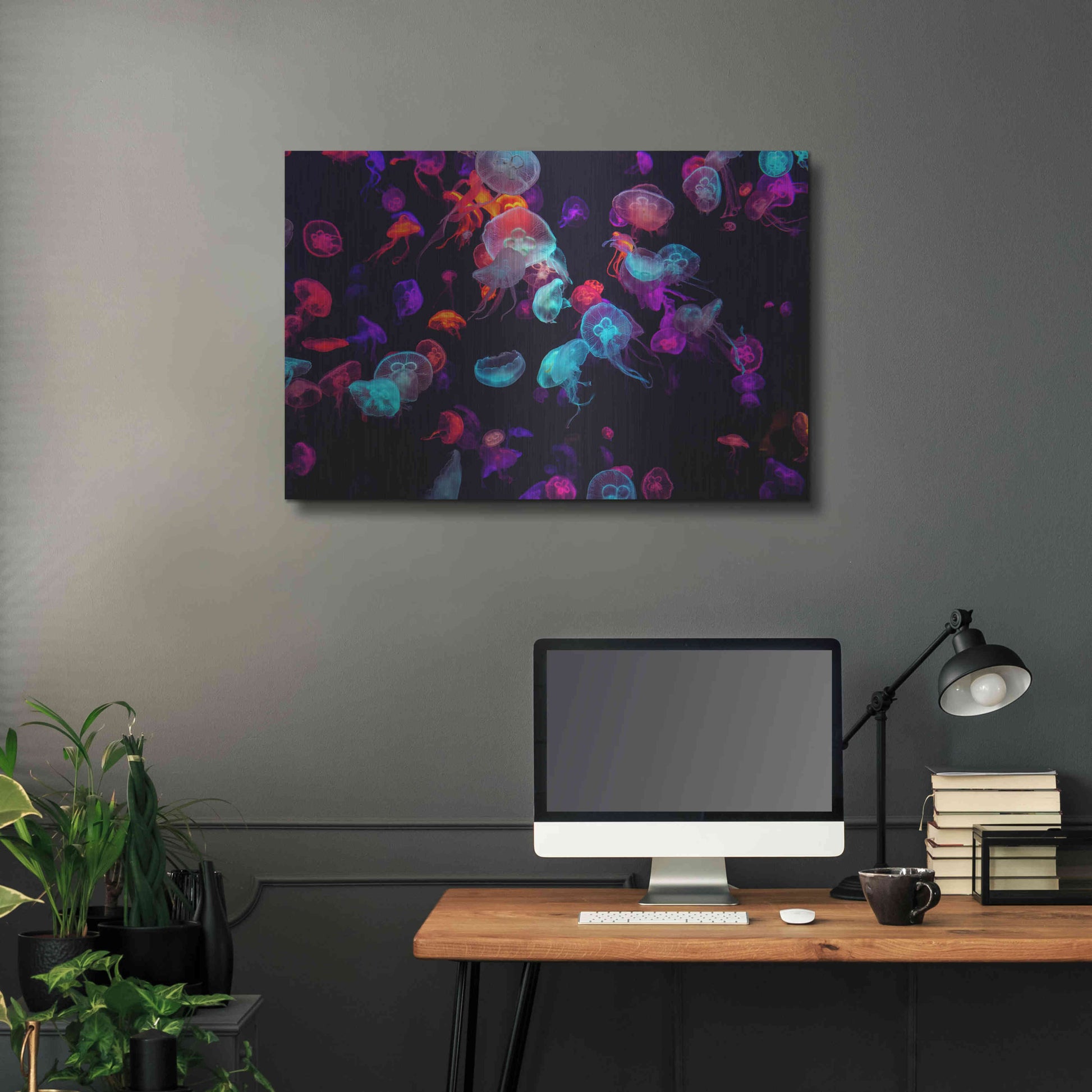 Luxe Metal Art 'Jelly Fish World' by Epic Portfolio Metal Wall Art,36x24