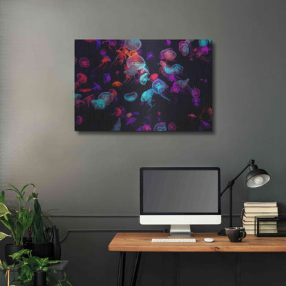 Luxe Metal Art 'Jelly Fish World' by Epic Portfolio Metal Wall Art,36x24