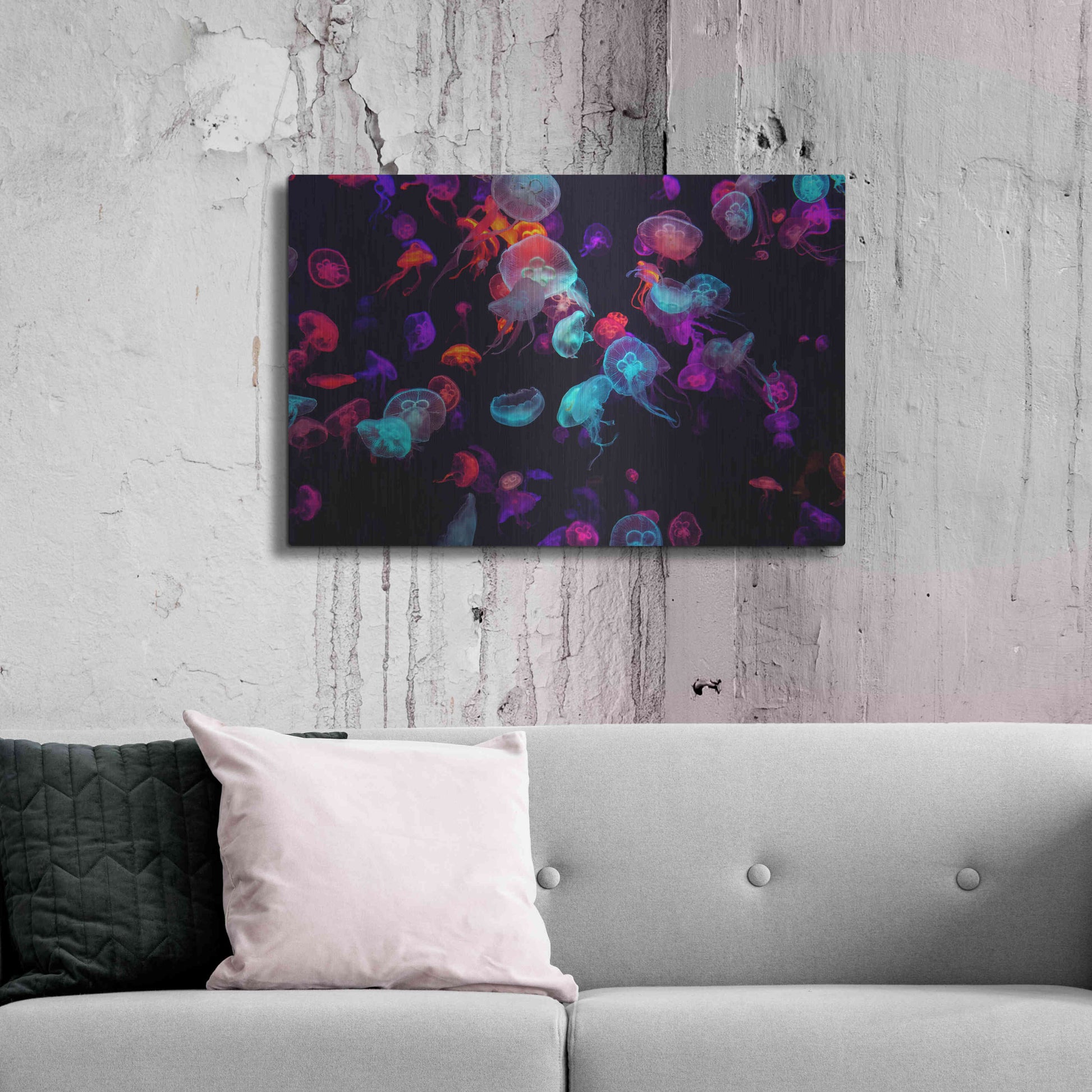 Luxe Metal Art 'Jelly Fish World' by Epic Portfolio Metal Wall Art,36x24