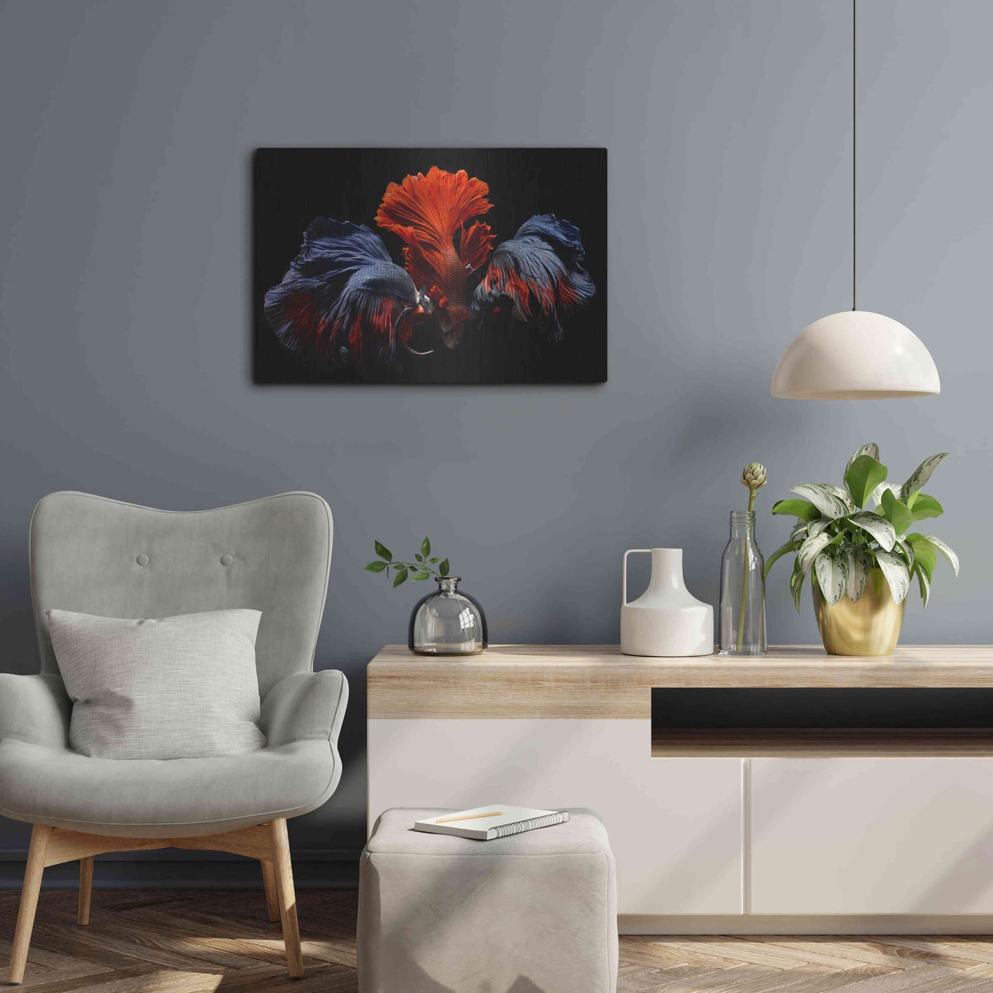 Luxe Metal Art 'Siamese Fighting Fish' by Epic Portfolio Metal Wall Art,24x16