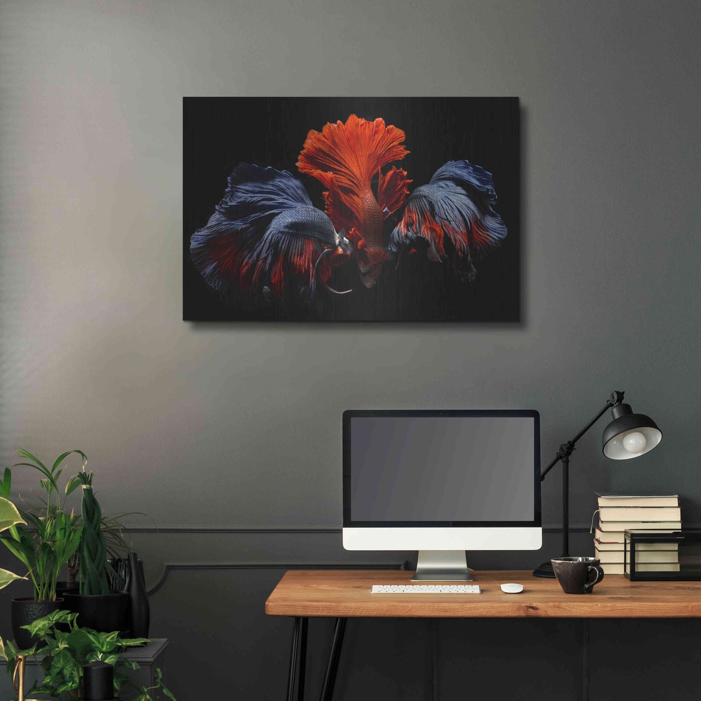 Luxe Metal Art 'Siamese Fighting Fish' by Epic Portfolio Metal Wall Art,36x24